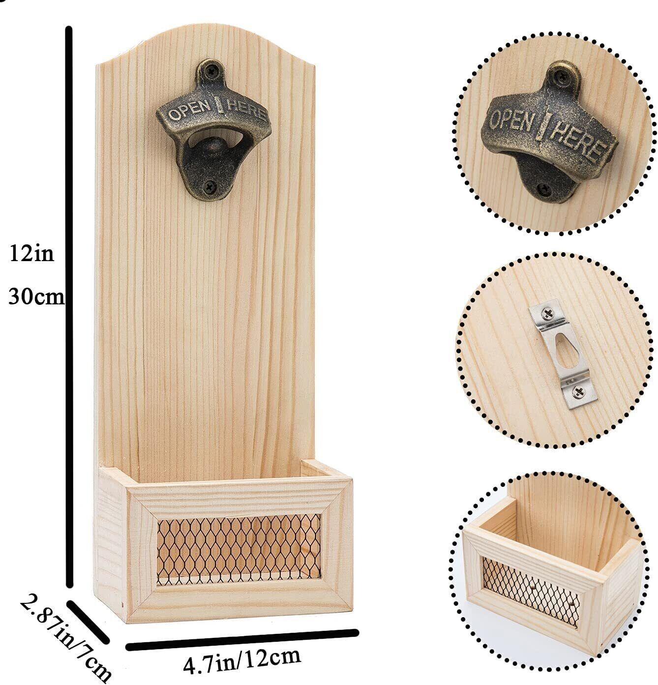 Wall Mounted Bottle Opener (Personalisable) Mothers Day, Fathers Day Gift, Birthday WOODEN Wall Mounted Bottle Opener Cap Catcher