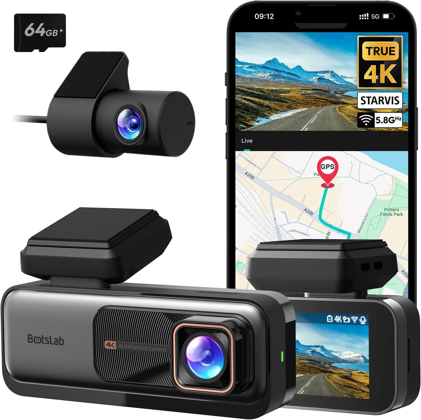 4K Dash Cam Front and Rear, 4K Front Camera and 2K Rear Camera, Night Vision, STARVIS Sensor