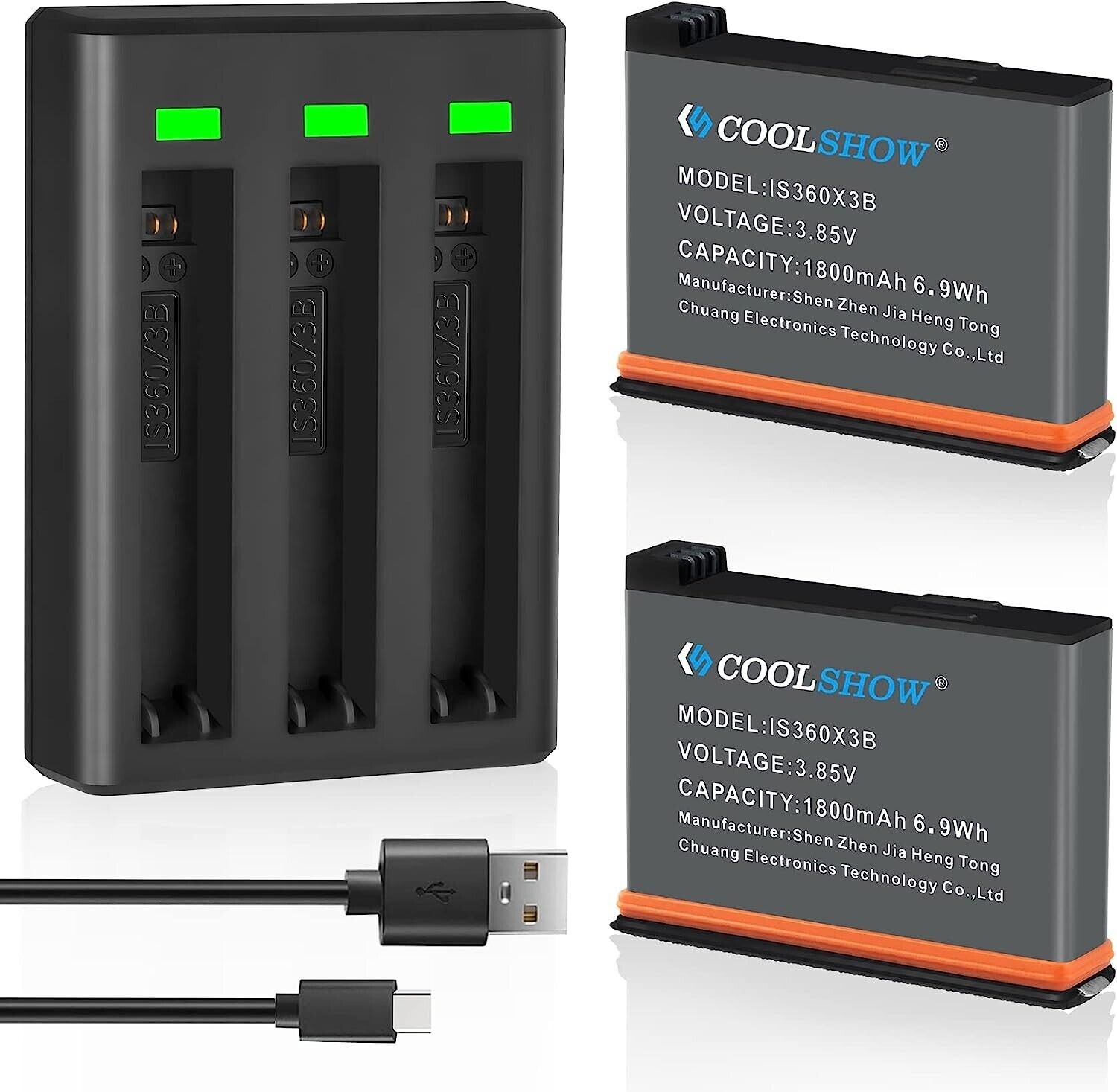 Action Camera Battery Replacement X3 1800mAh 2 Packs and Triple X3