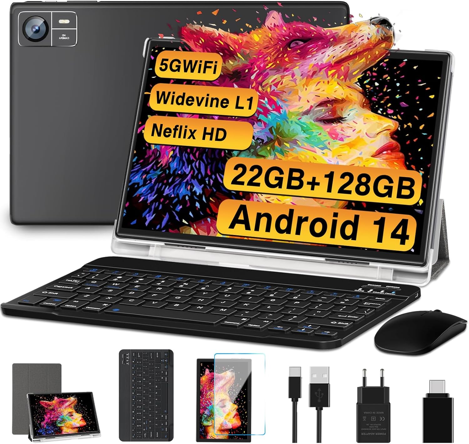 10 Tablet 12GB RAM+128GB ROM 1TB TF, 5G WiFi, GPS, Tablet PC with Case, Keyboard and Mouse