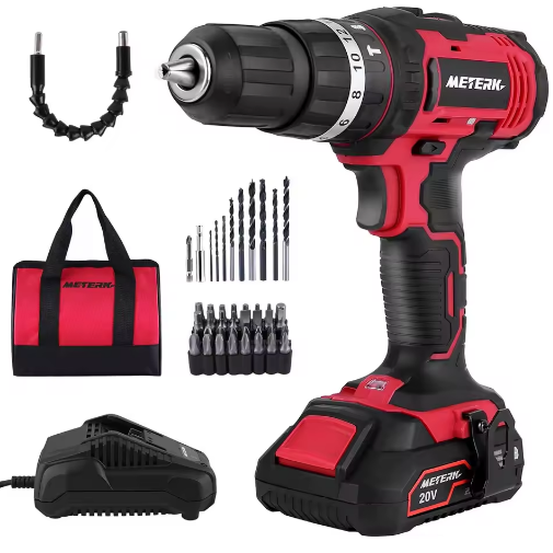 20V 2.0Ah Batteries 3-in-1 Working Mode METERK LCD777-1SC Double Speed Cordless Electric Impact Drill Set