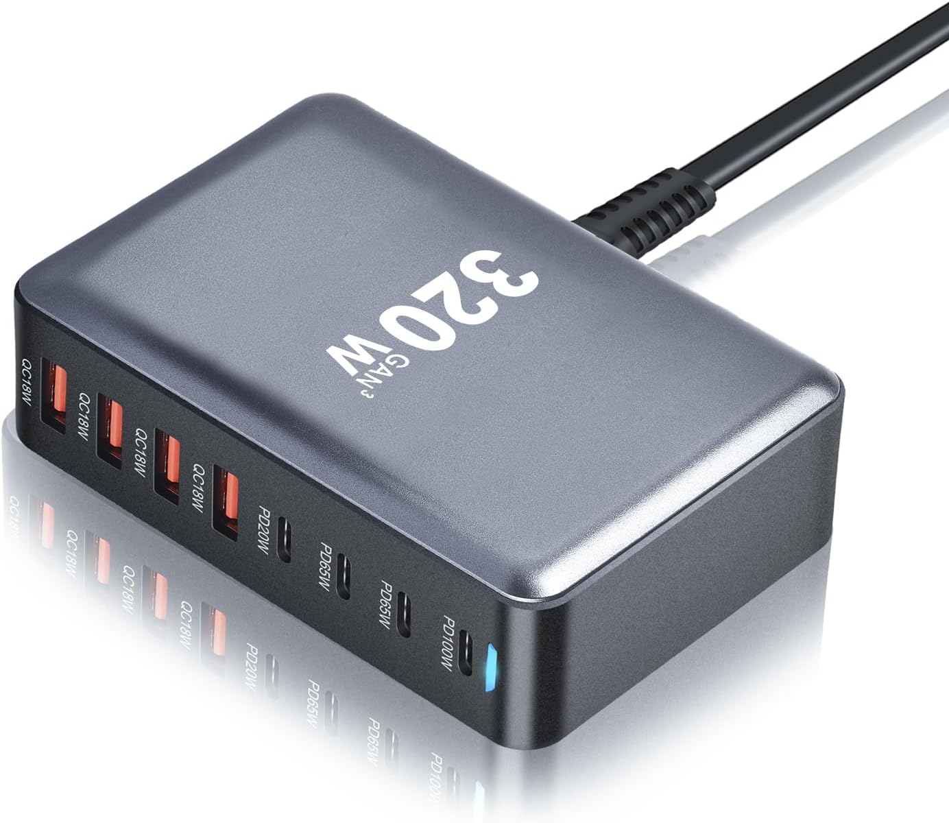 SITONG 320W GaN III 8 Ports, Fast Charging Station Hub With 4 USB-C + 4 USB-A