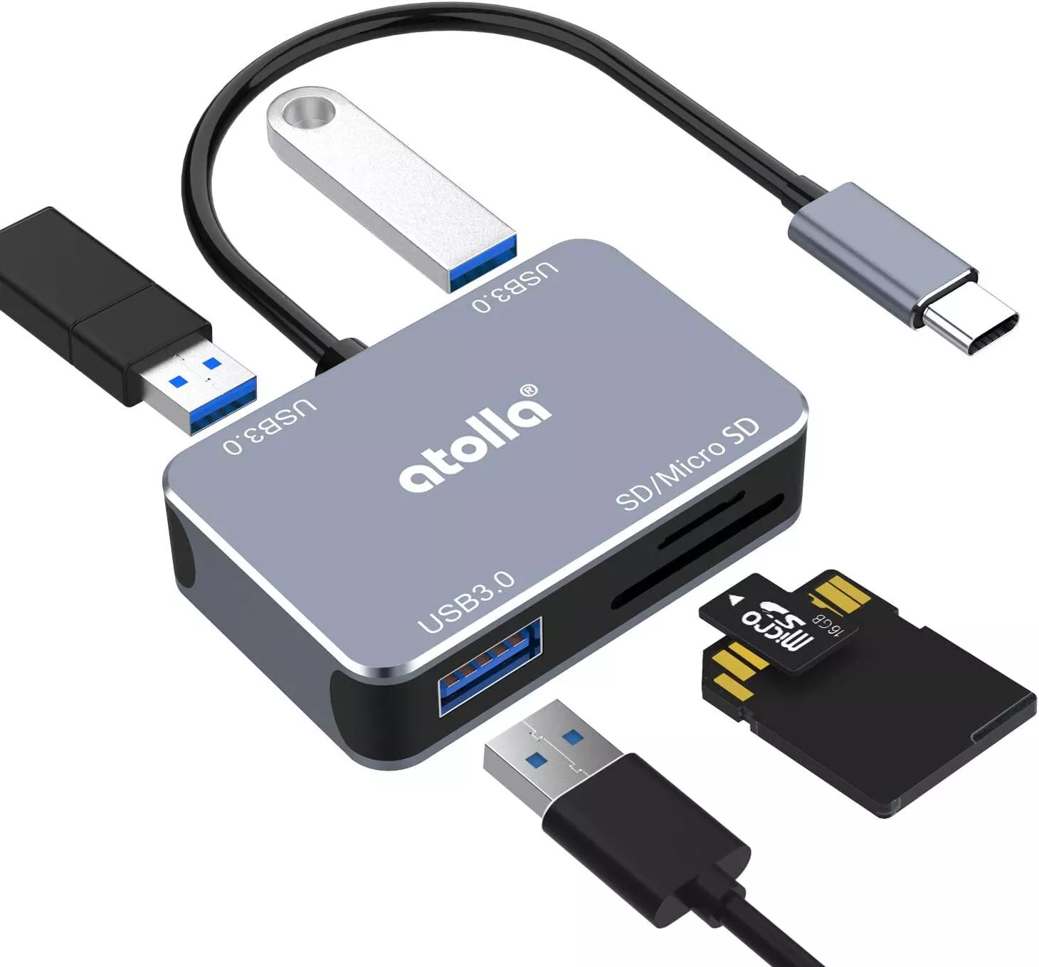 ATOLLA USB-C Hub SD Card Reader 5 in 1 with 3x USB 3.0 Ports & SD\/micro SD slots