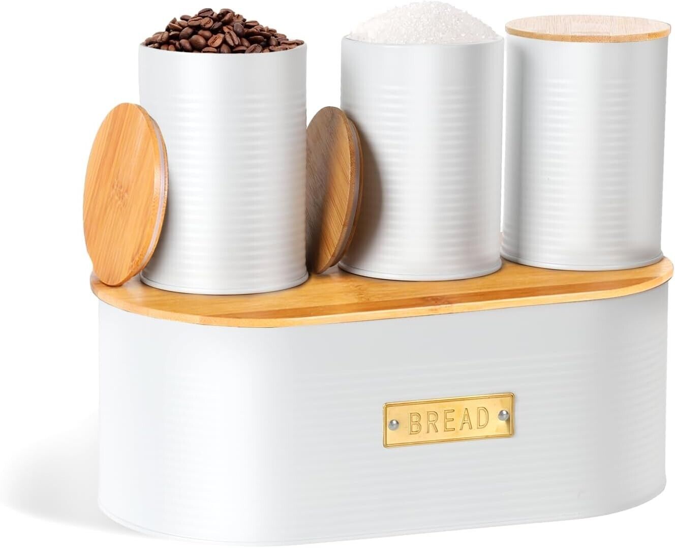 Bread Bin and Canister Sets, 4PCS Kitchen Bread Storage Set, Bread Box Organizer