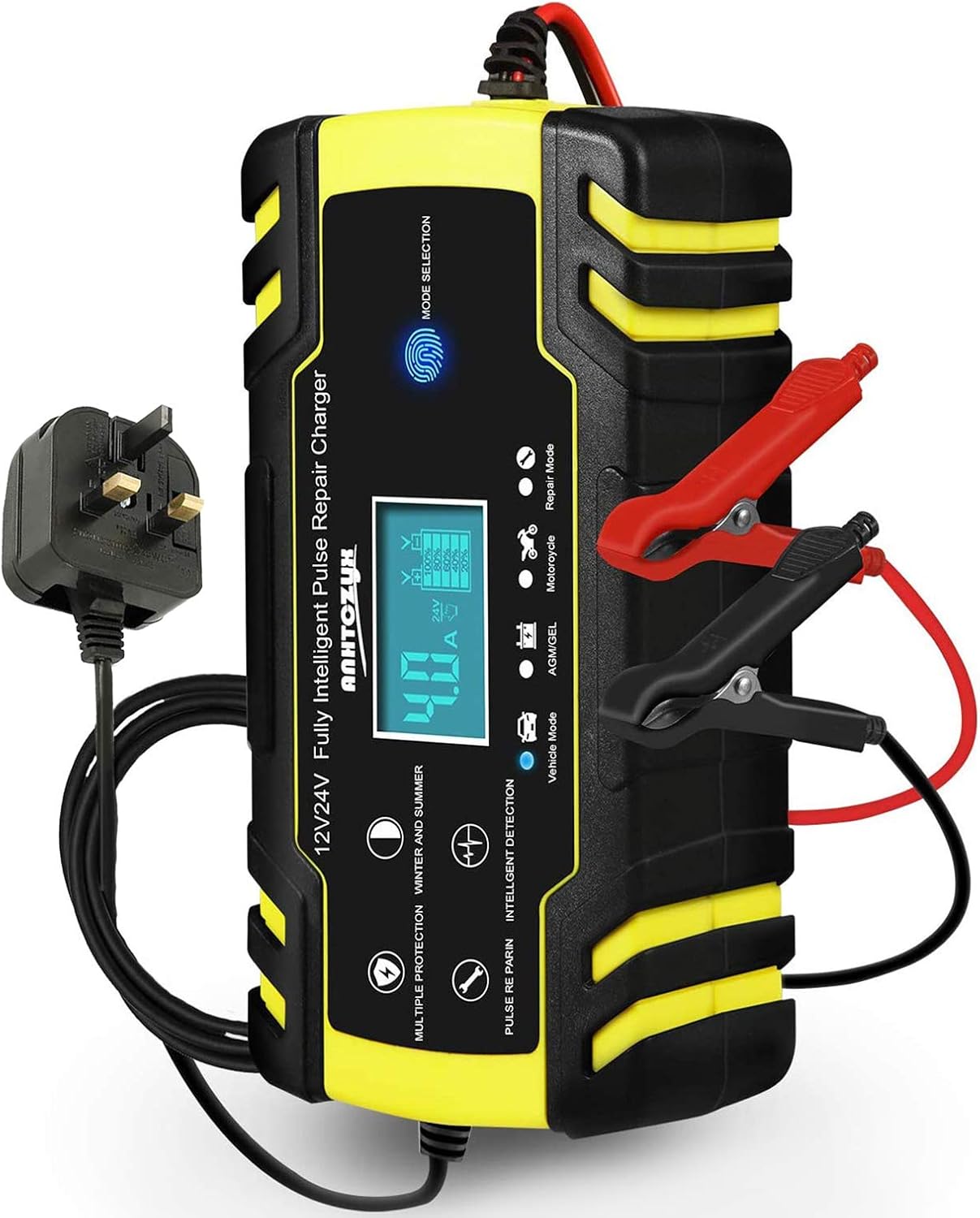 12V8A-\/24V4A Automatic Battery Charger with 3-Stage Charging, 4 Modes, LCD Screen