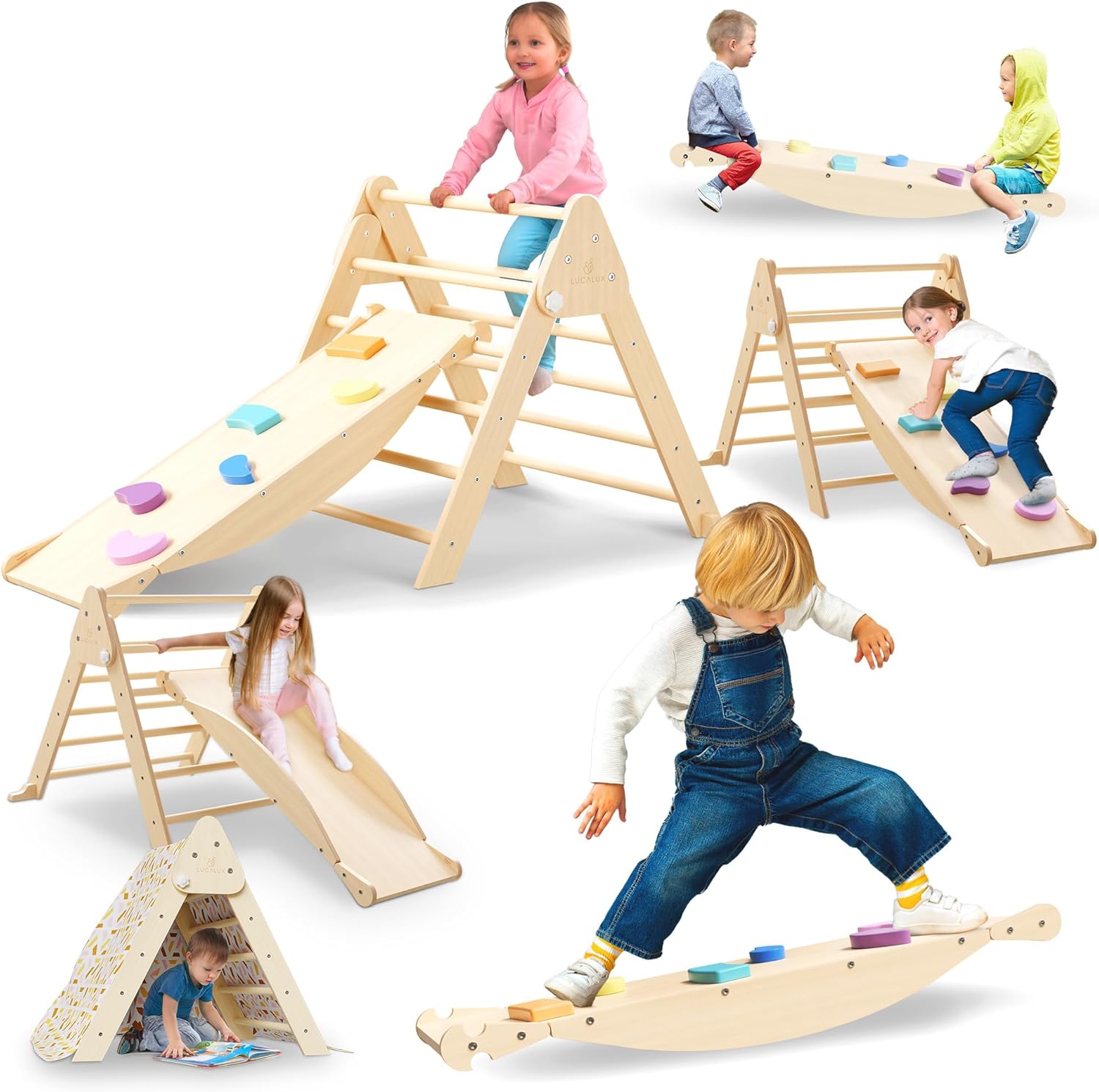 6 in 1 Toddler Climbing Set Indoor - Safe Montessori  with Foldable Pikler Triangle