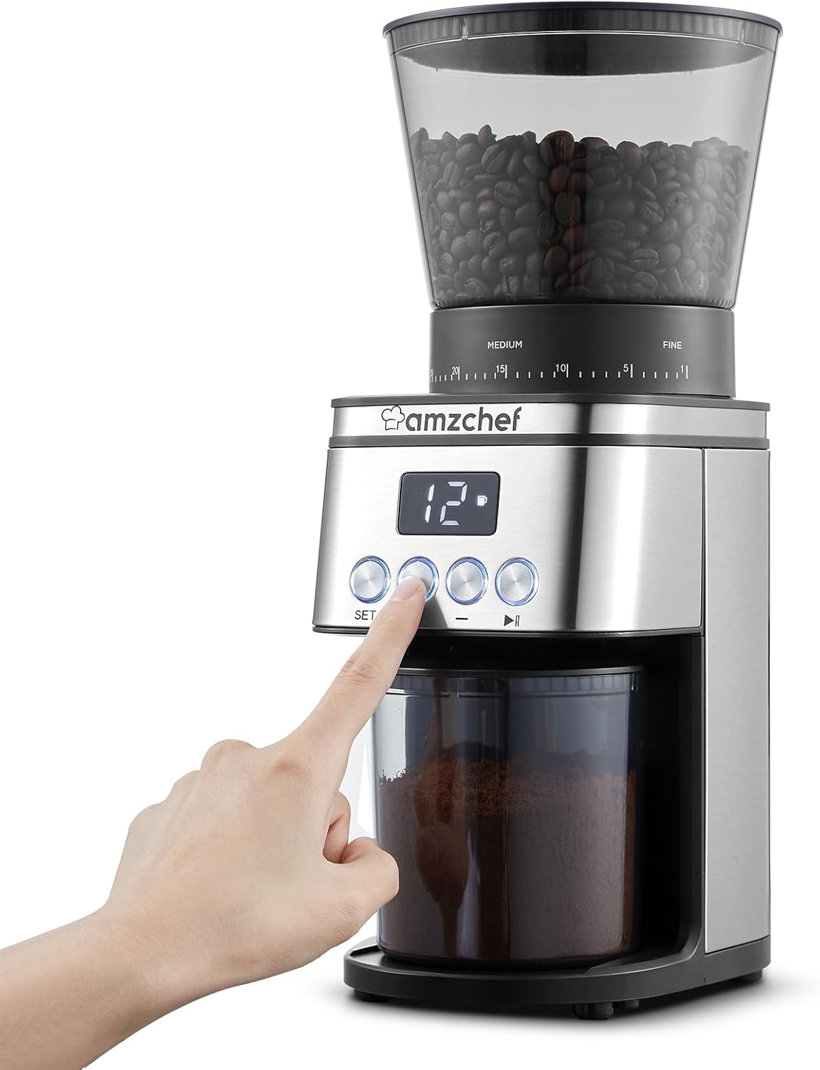 AMZCHEF Electric Burr Coffee Grinder, Conical Bean Grinder, 30 Grind Settings