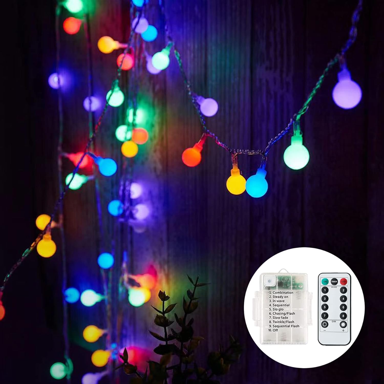 LIGARKO 7m Fairy Lights Battery, 60 LED Globe String Light with 8 Lighting Modes