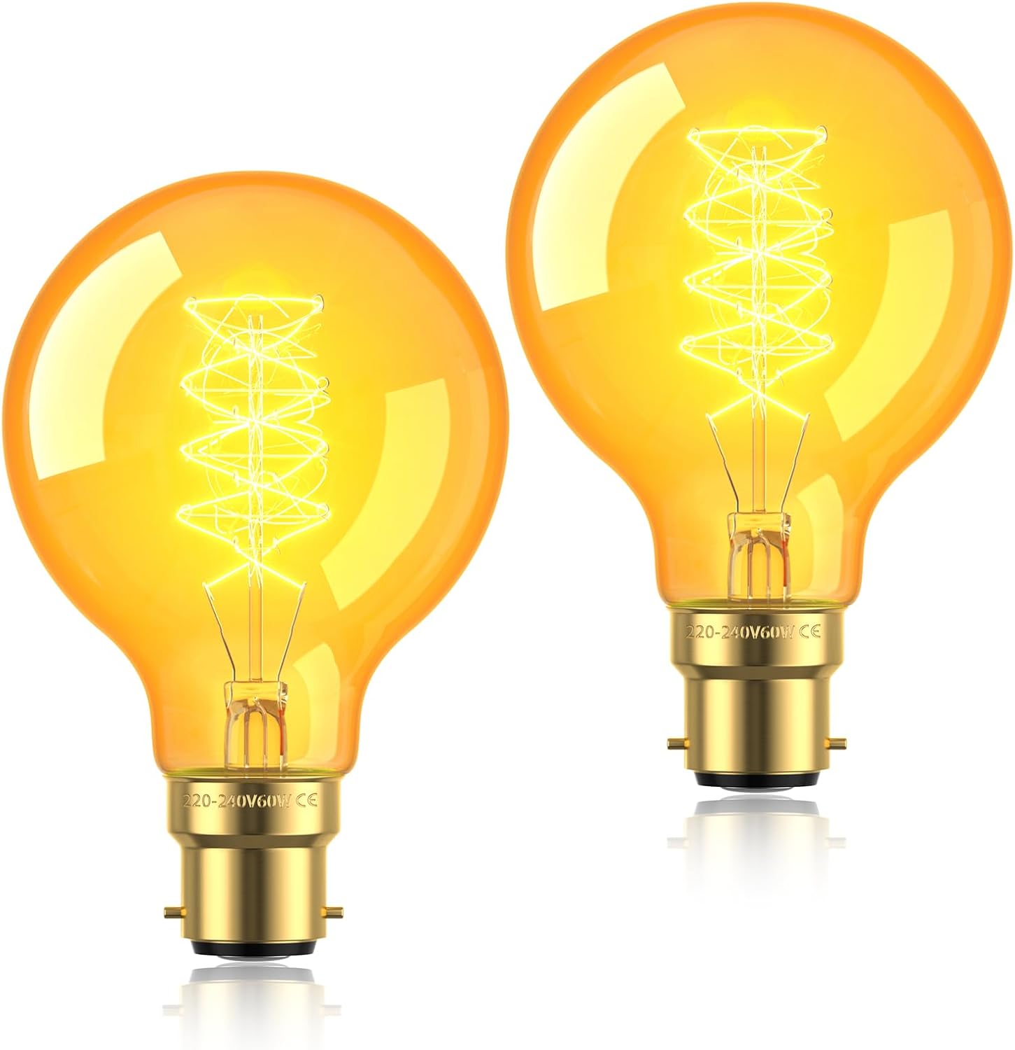 Lamptobe B22 Vintage Light Bulb G80 60W Dimmable Bayonet Cap Filament (2 Pack)