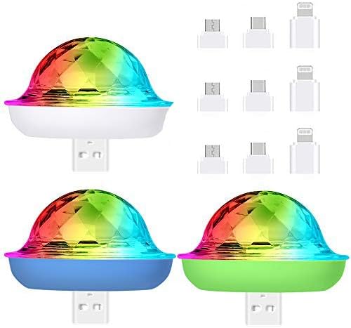 USB Disco Light, 3 Packs Mini Party Lights, Sound Activated Mini Strobe Disco Ball Light for Home, Mini USB Plug Bulb Dance Parties Birthday Bedroom and Xmas Decorations
