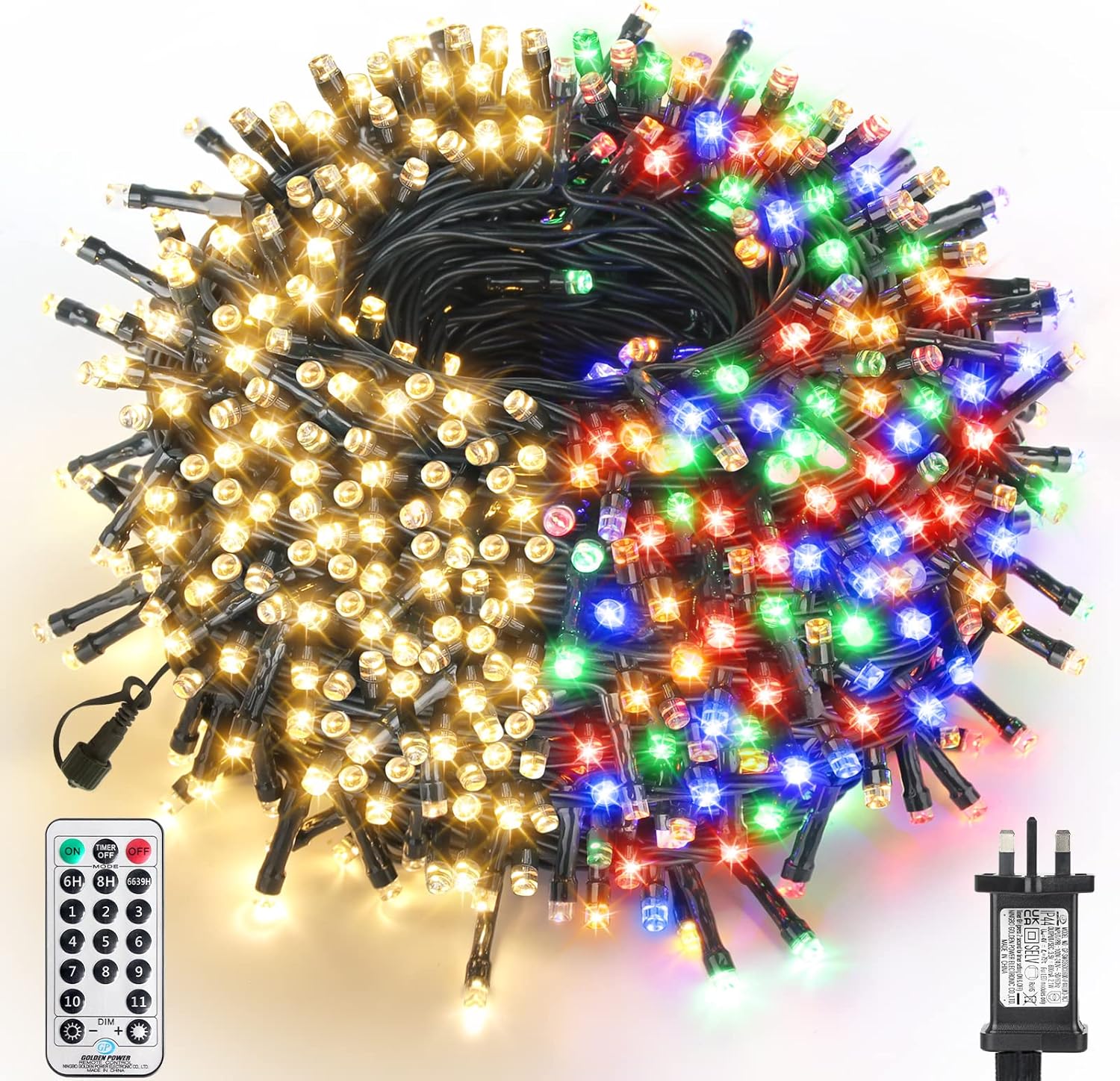 WUJUN 105ft 300 LED Christmas String Lights, End-to-End Plug 11 Modes (Class G)