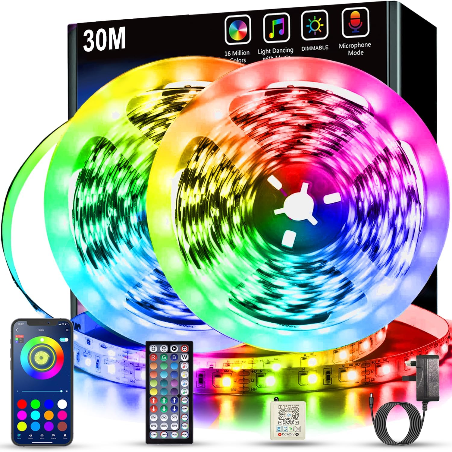 Keepsmile Led Strip Lights 30m Smart App Control Music Sync Color Changing RGB