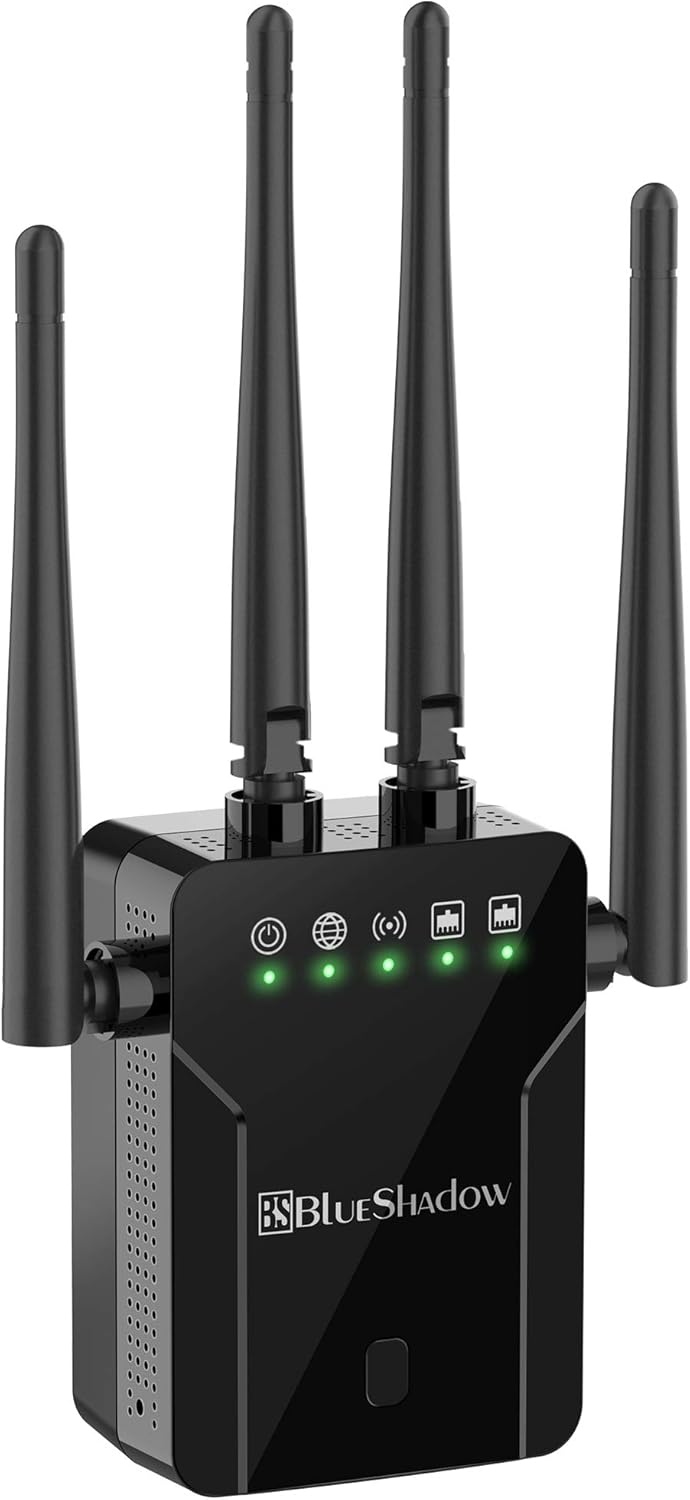 Blueshadow WiFi Extender AC1200 Dual Band Wireless Signal Booster with 2 Ethernet Port WPS Function Coverage Up to 1000 Sq.ft and 20 Devices WiFi Extenders Signal Booster and Access Point for Home