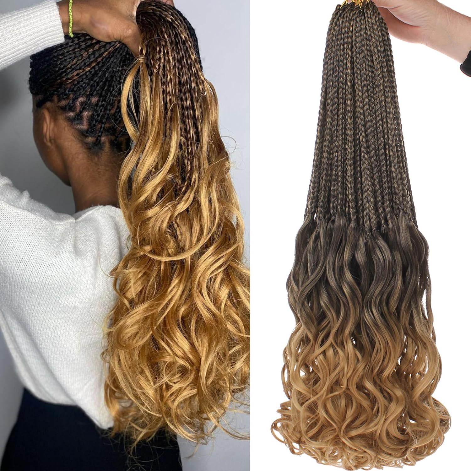 Samtress 8 Packs Ombre Blonde Goddess Box Braids Crochet Hair 24 Inch French Curl