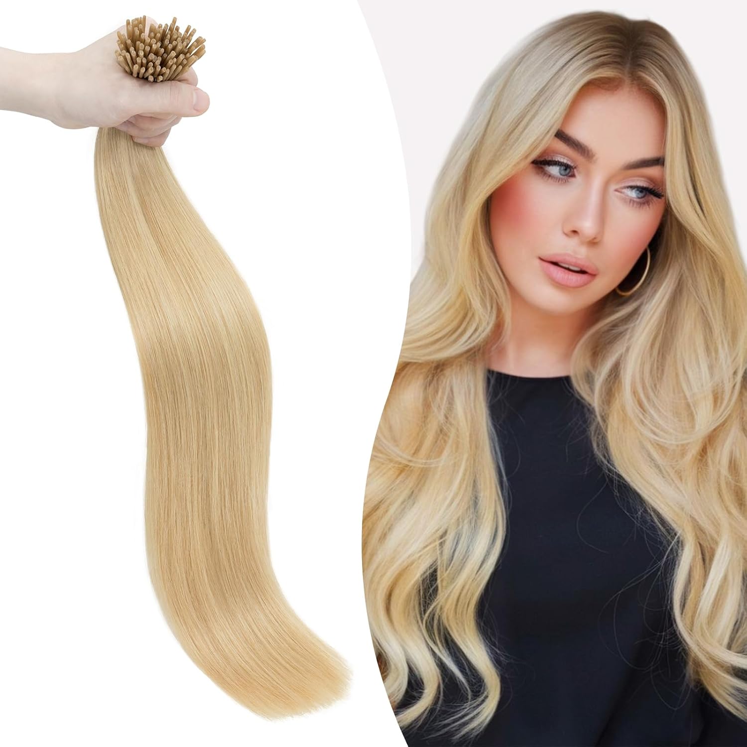 Silk-co Prebonded Hair Extensions #24 Natural Blonde Stick Tip Real Human Hair I tip Remy Stick Hair Extension 50 Strands 1g\/s 18inch