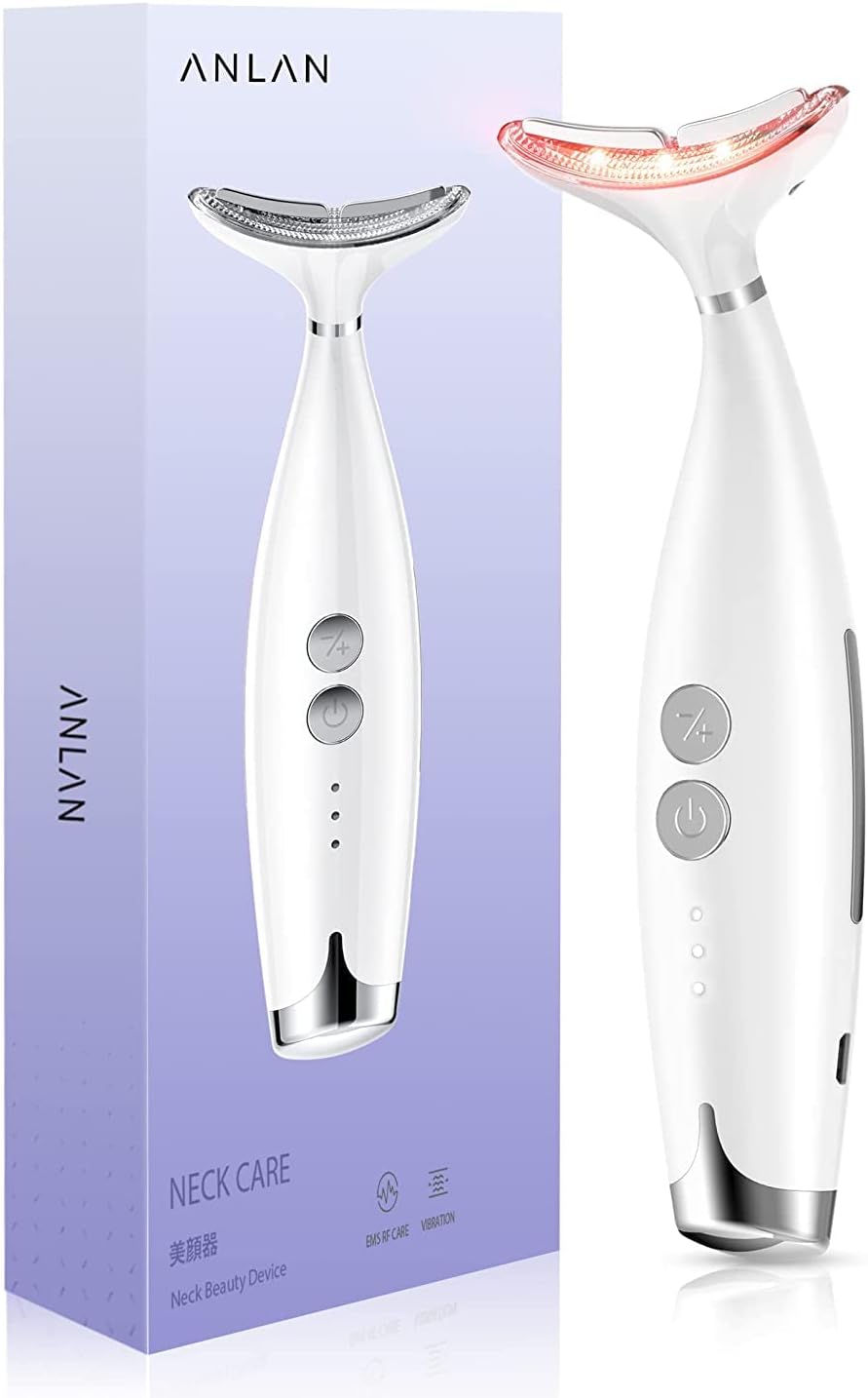 Anti-Wrinkle Neck Device,ANLAN Facial Lifting Machine with RF Vibration Red Heat and White Tighten Skin for Face Massager