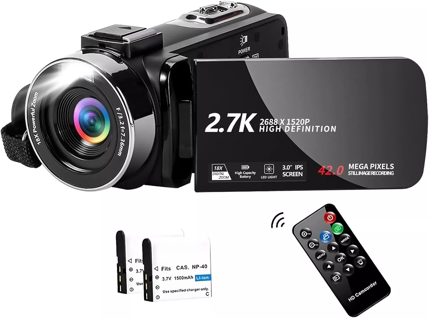 2.7K Camcorder 18X Digital Zoom 42MP with Remote Controller High Definition