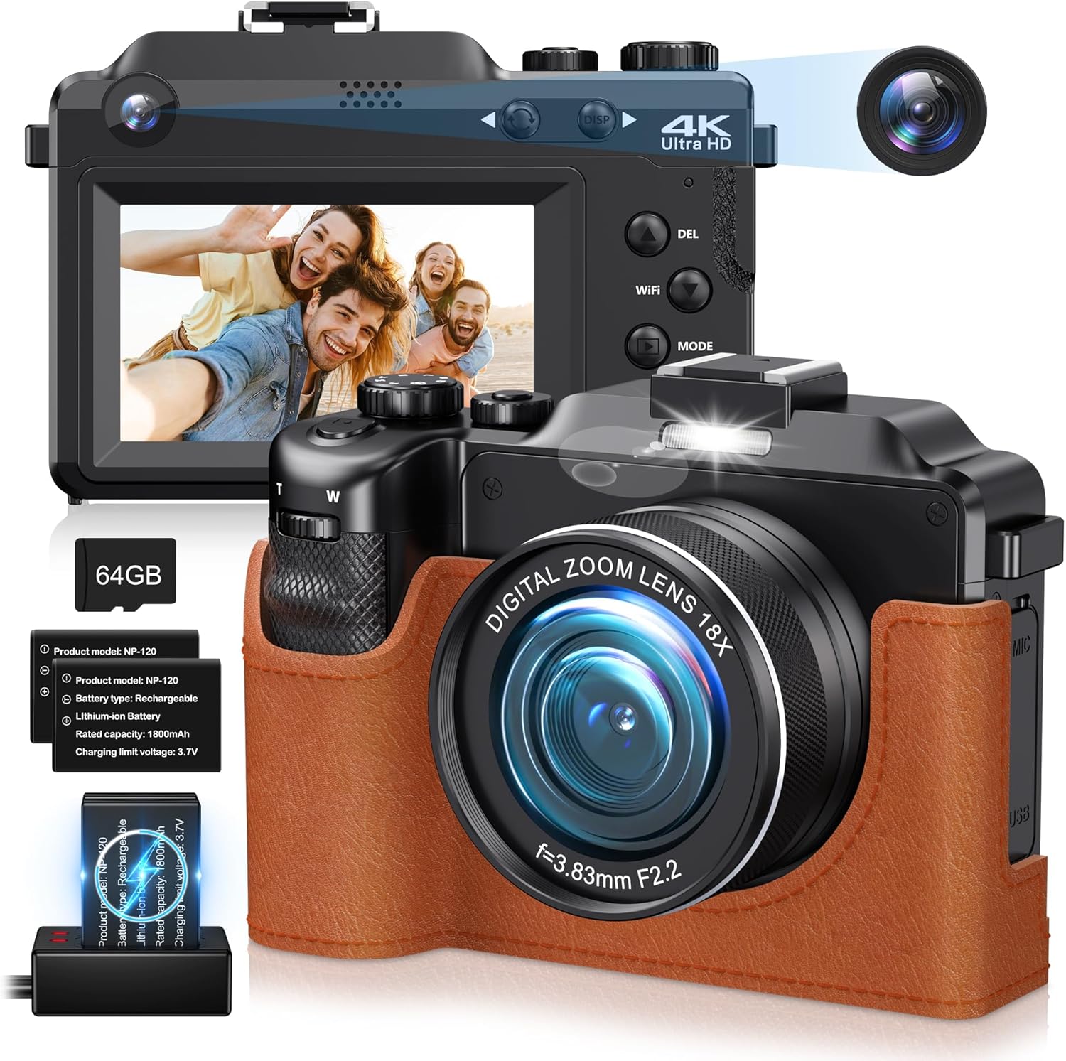 4K Digital Camera for Photography with Protective Case,Autofocus 64MP Vlog Camera
