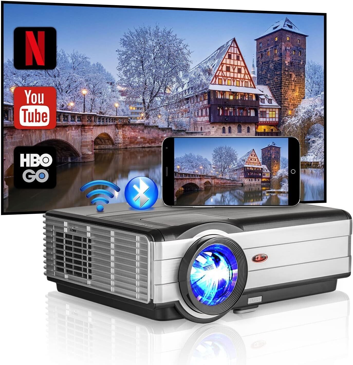 LCD Smart Full HD Wireless Bluetooth Video Projector 1080P Native 6500 Lumen
