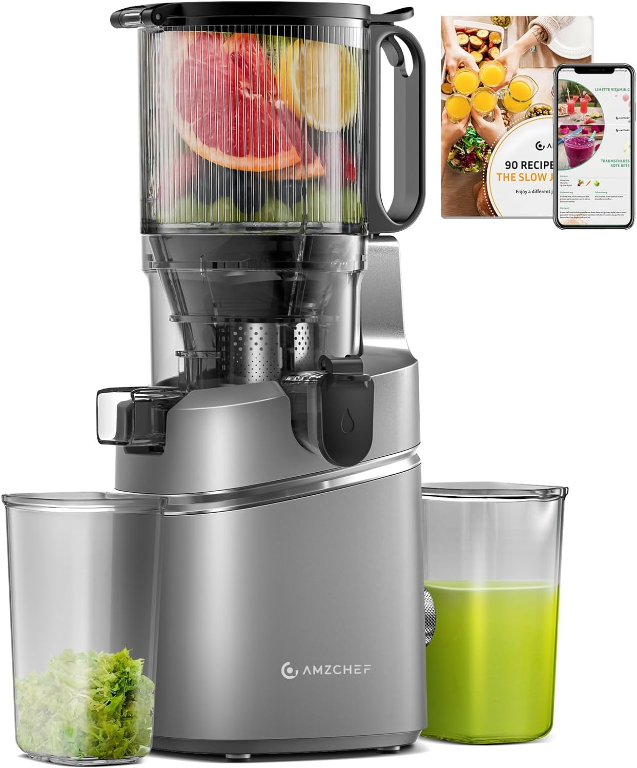 AMZCHEF Automatic Cold Press Juicer Machines 250W Free Your Hands -135MM Opening