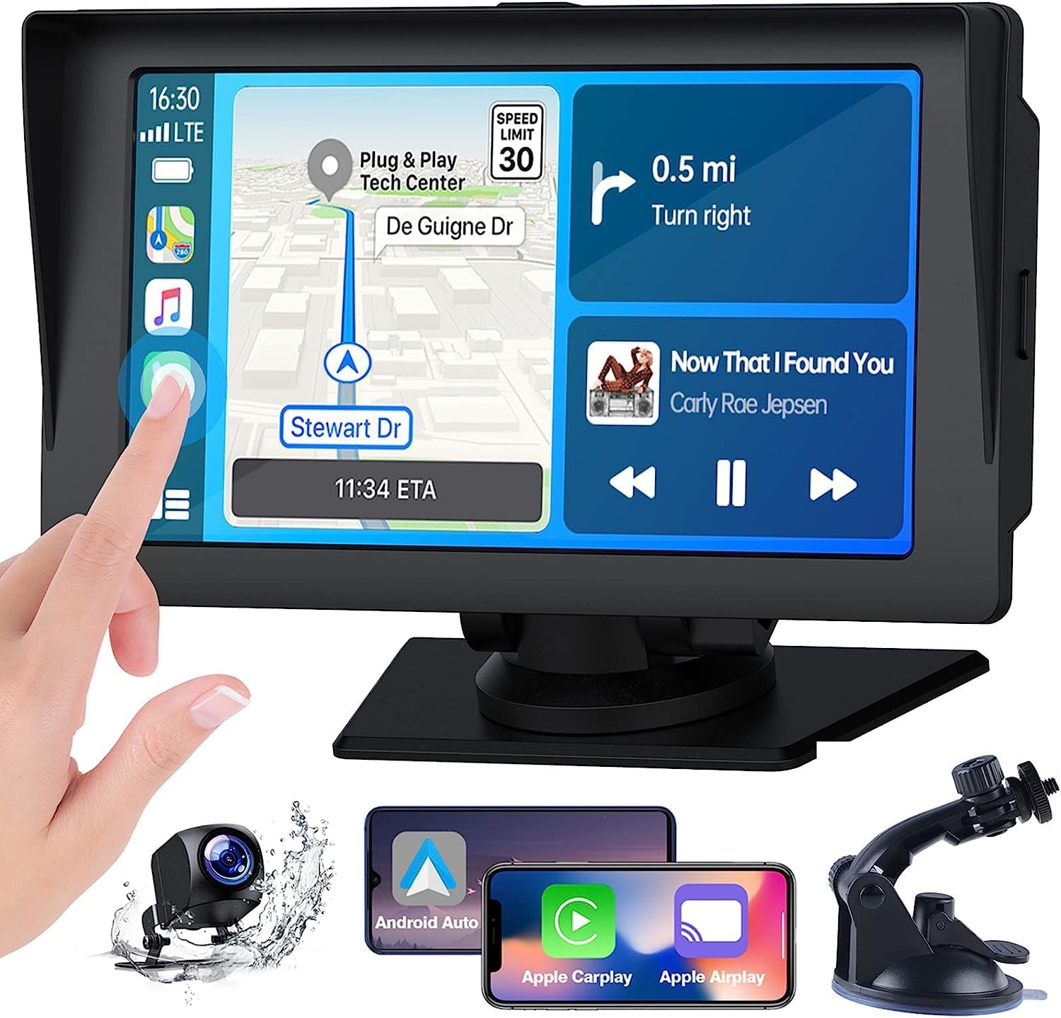 7\" Carplay Android Auto with Rear Backup Camera, 7 Inch Portable, Android Auto And Apple Car Play