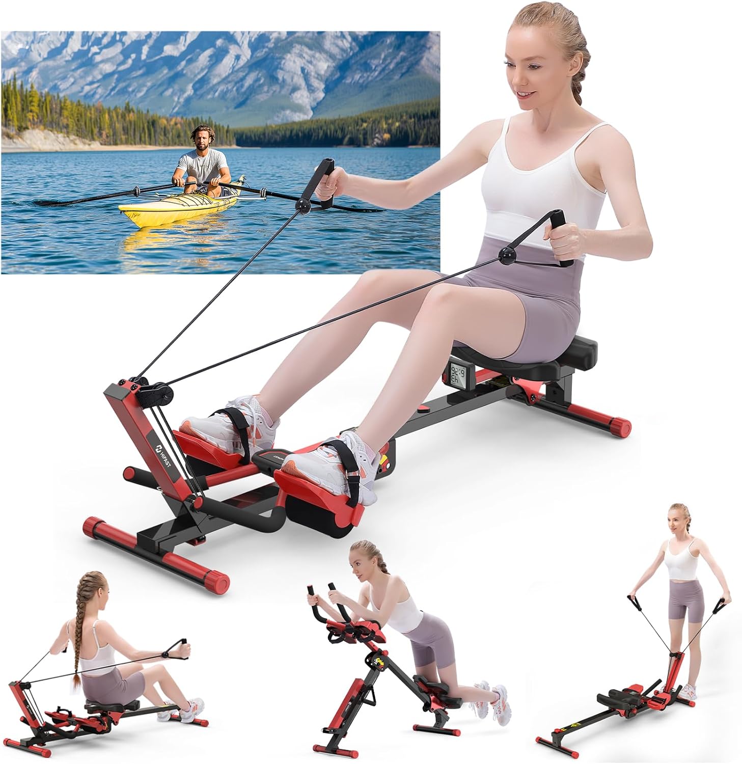 4 in 1 Rowing and Ab Machine with 2 Levels of Workout Resistance