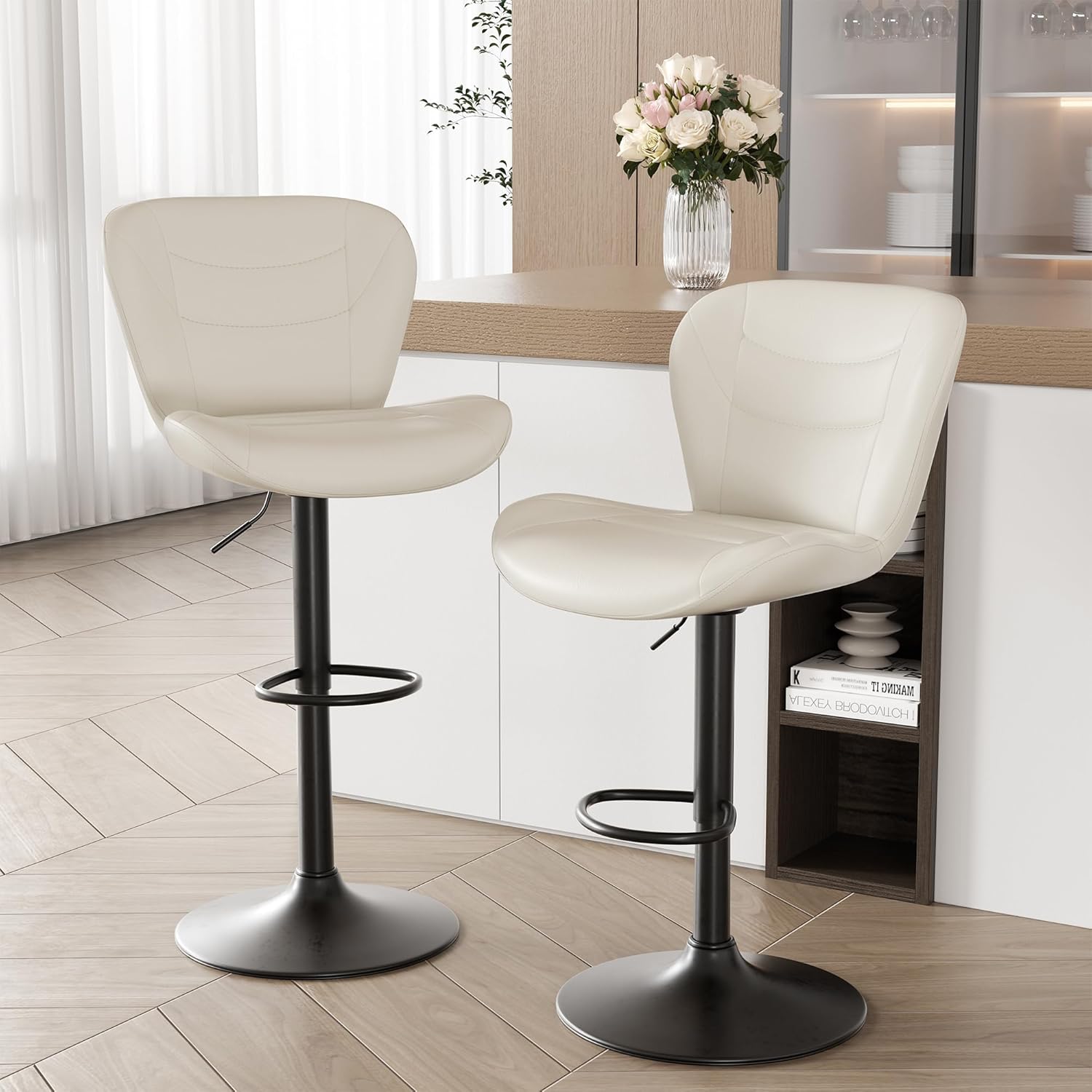 YUUIJOAA Bar Stools Set of 2, Adjustable Swivel Bar stools with Backs (white, 2 PCS)