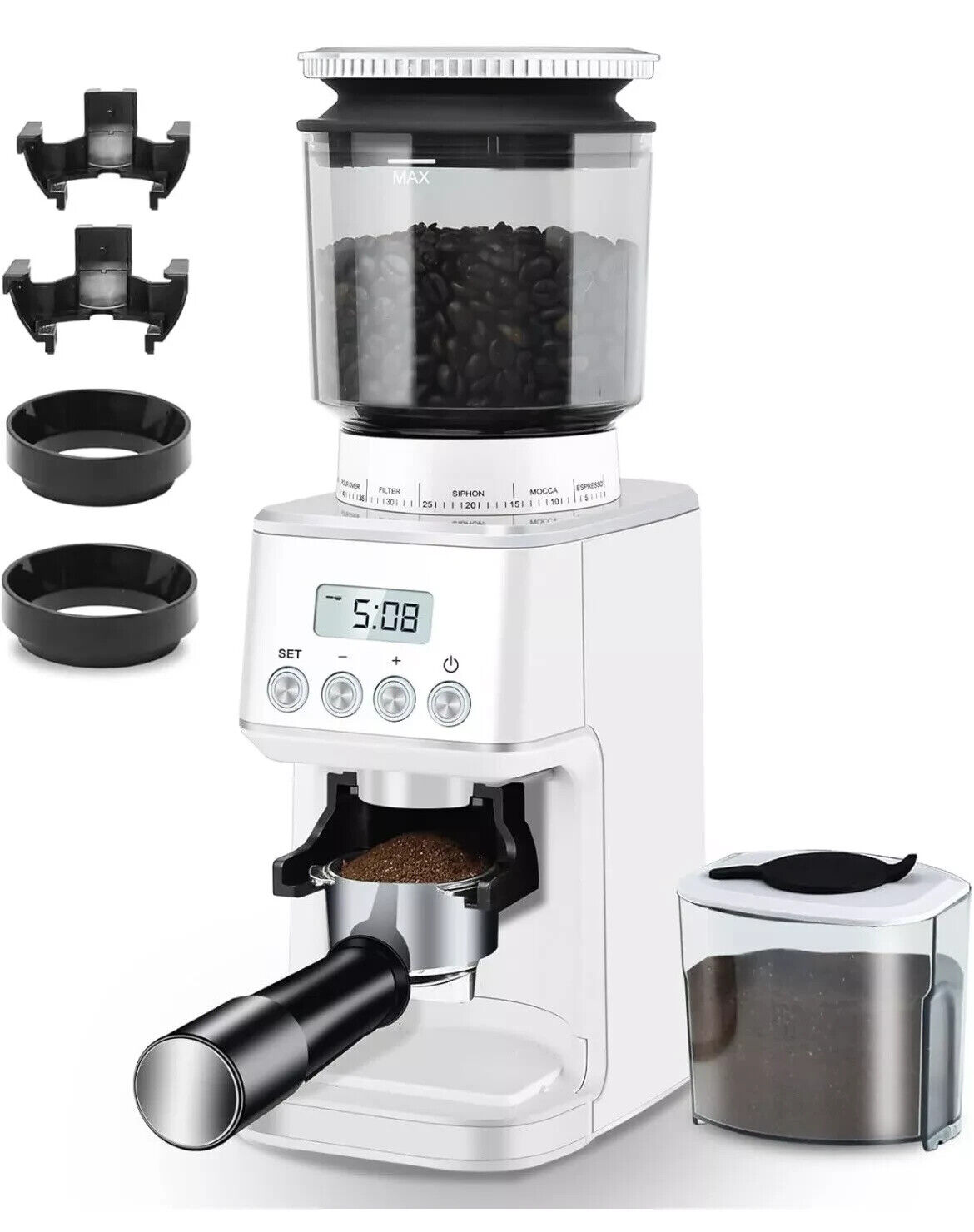 Homtone White Coffee Grinder Electric Conical Burr