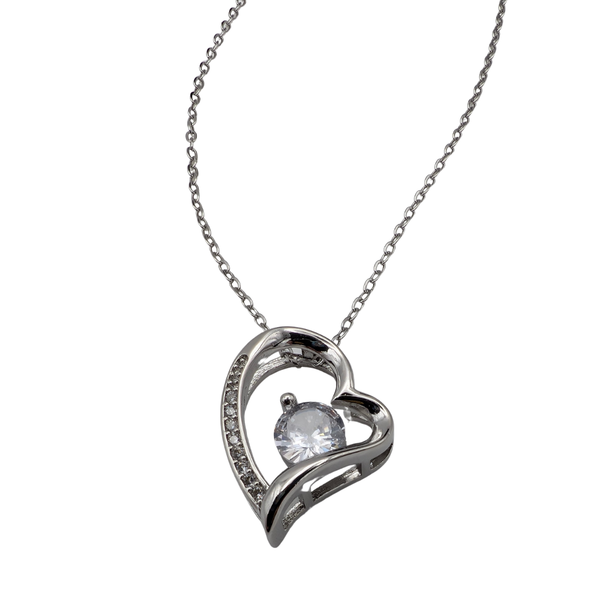 Heart Pendant Necklace Silver Colour Simulant Gem Womens Jewellery Gift