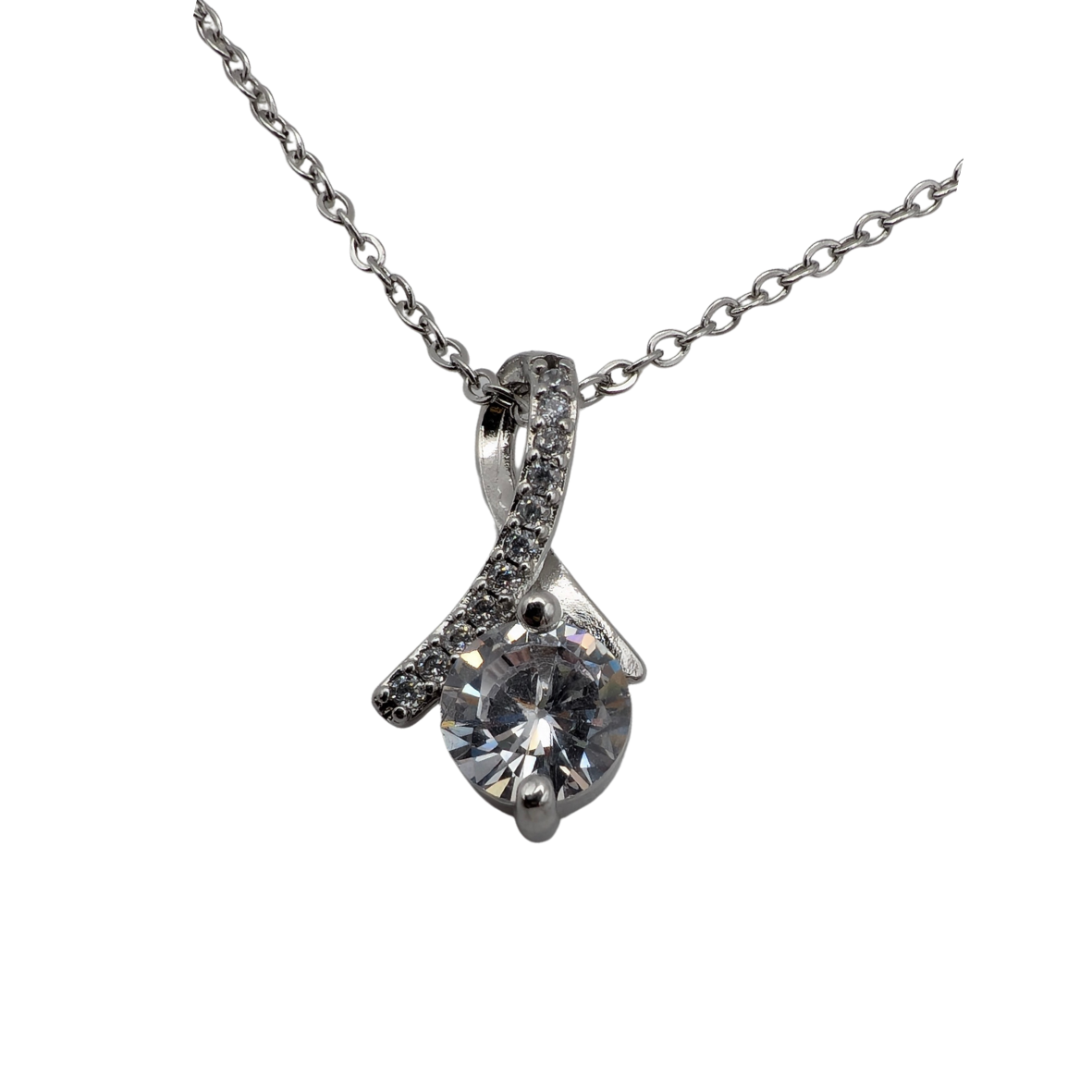 Bow Twist Pendant Necklace Silver Colour Simulant Gem Womens Jewellery Gift