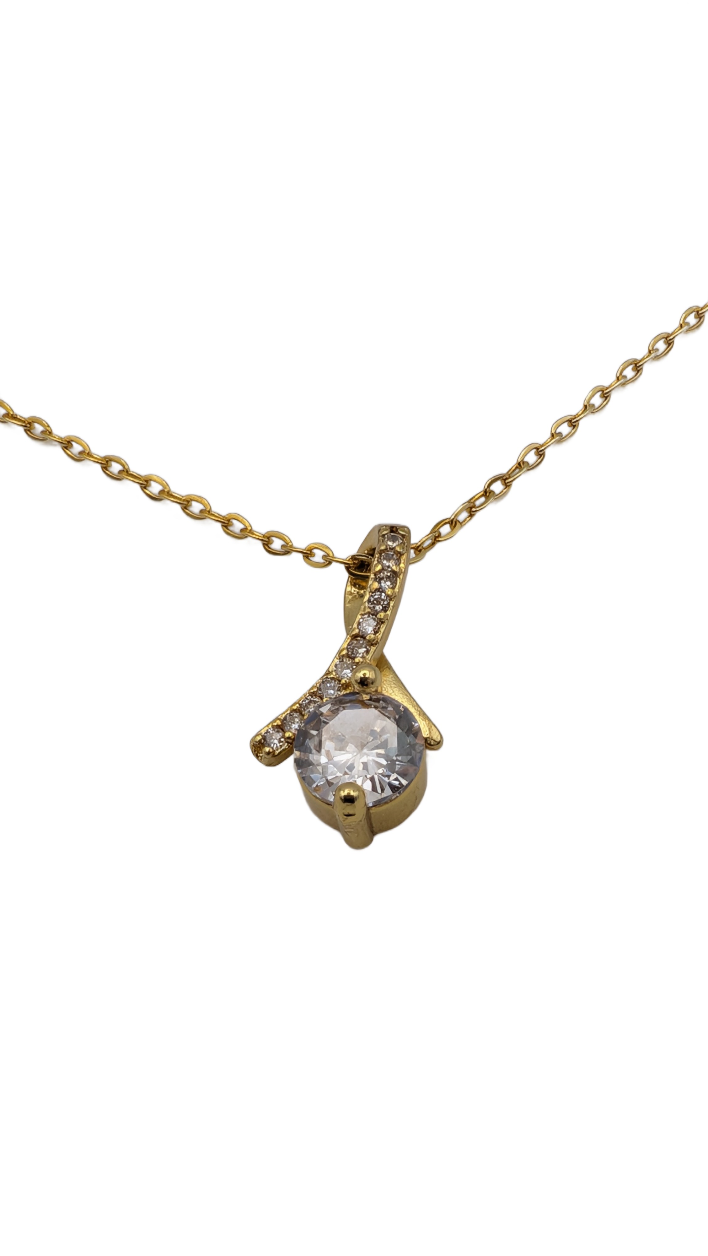 Bow Twist Pendant Necklace Gold Colour Simulant Gem Womens Jewellery Gift