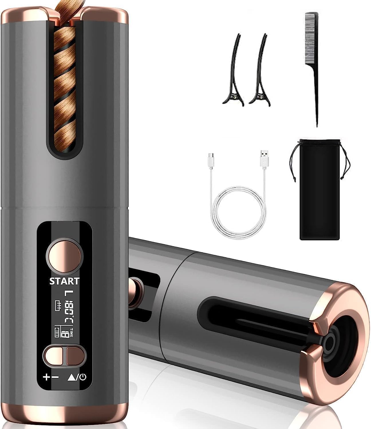 Automatic Hair Curler, Cordless, Ceramic Hair Curling Negative Ion Portable 6 Temperature