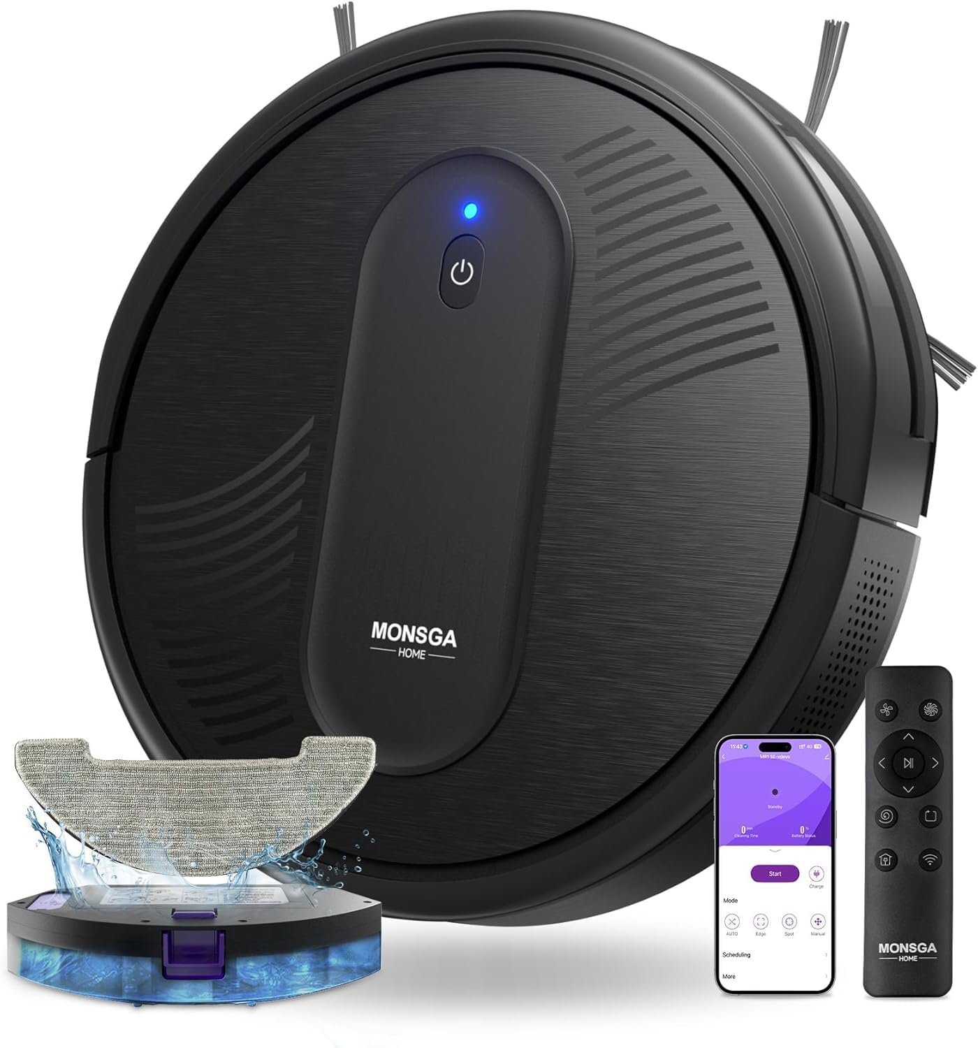 Robot Vacuum Cleaner, Mopping and Vacuuming, 4000Pa Strong Suction, 3.2 inch Ultra-Thin, APP\/Remote\/Voice Control, Monsga