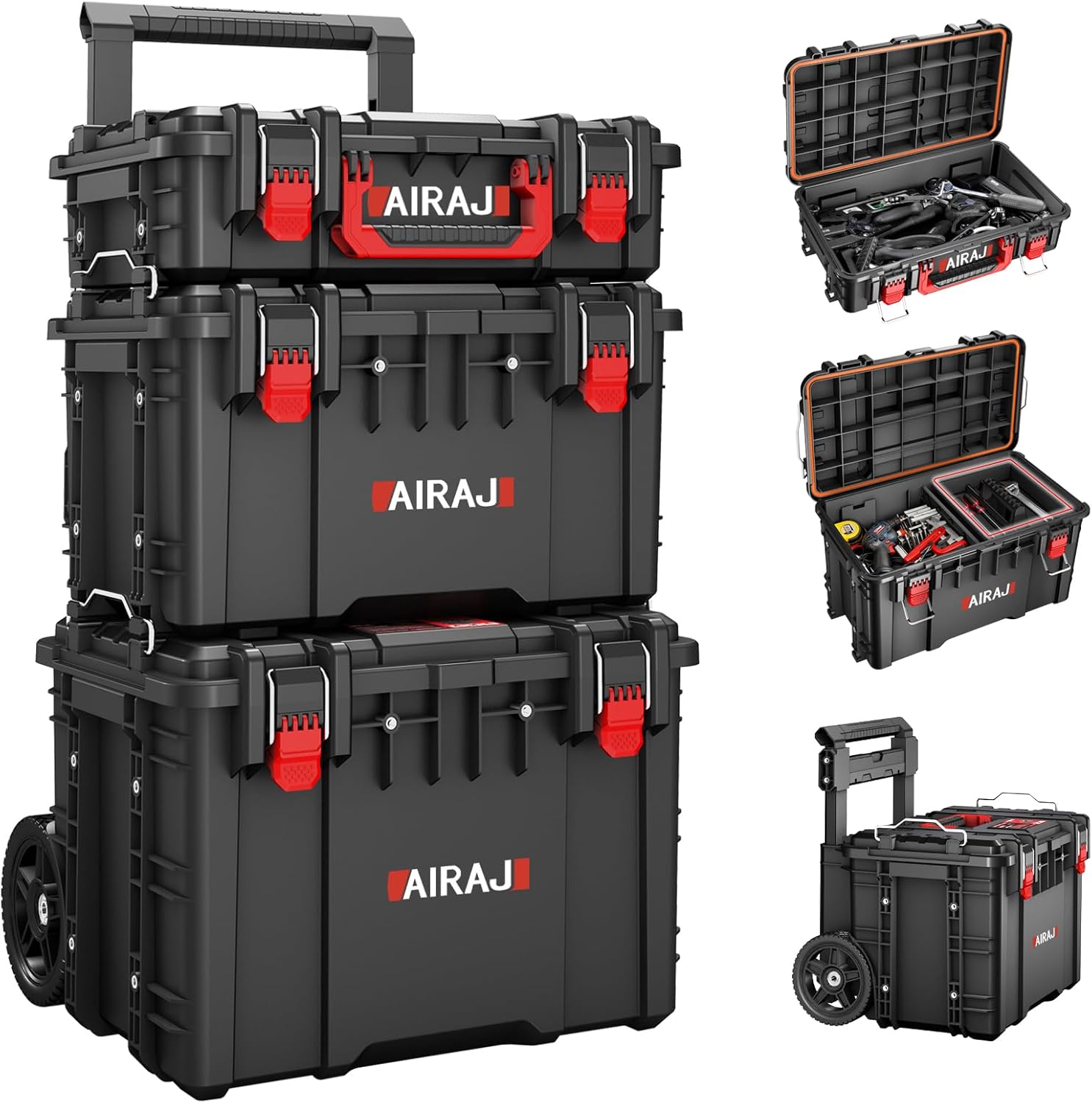 Stackable Rolling Tool box on Wheels, Portable Modular Heavy-Duty Waterproof Tool Box, Airaj JH010