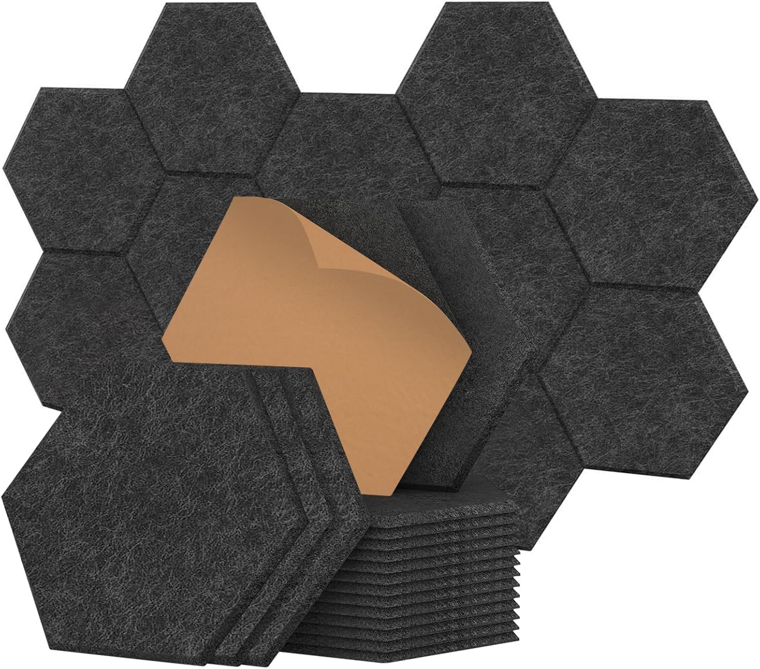 Soundproofing Acoustic Absorption Panels, High Density Self-adhesive Hexagon Panel and Sound Absorption, Easy Install, Black