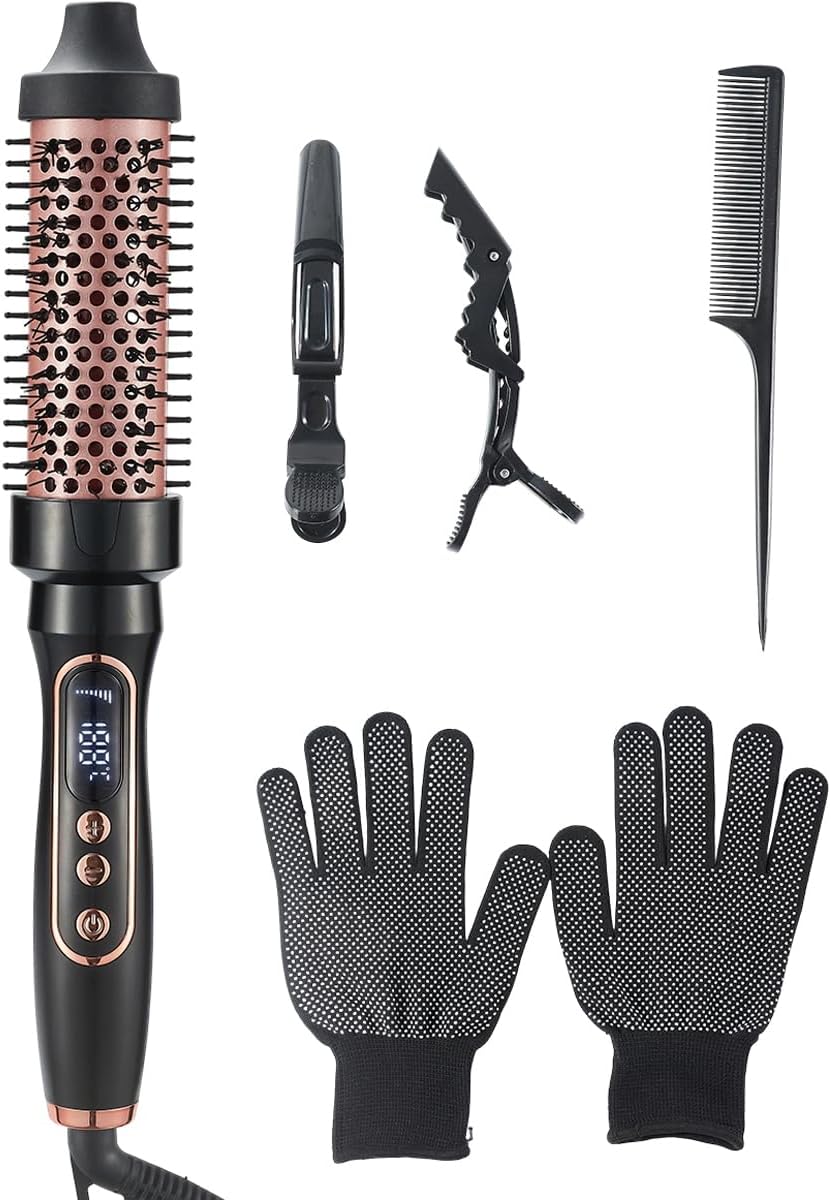 Heated Thermal Styling Brush, Infrared Function, 38mm Barrel Hot Hair Round Brush, 6 Heat Settings, Rose Gold