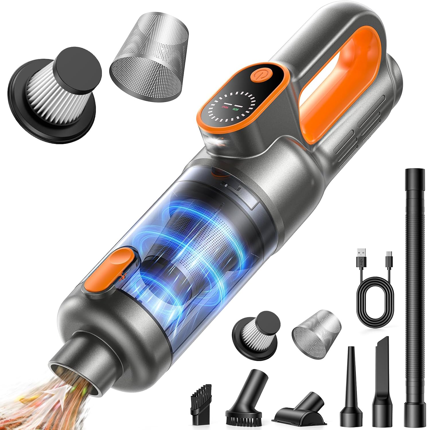 Cordless Handheld Vacuum Cleaner, 45000Pa 4-in-1 Car Vacuum Cleaner, Pet Crevice Tool, Portable Lightweight, LED Light, Goando