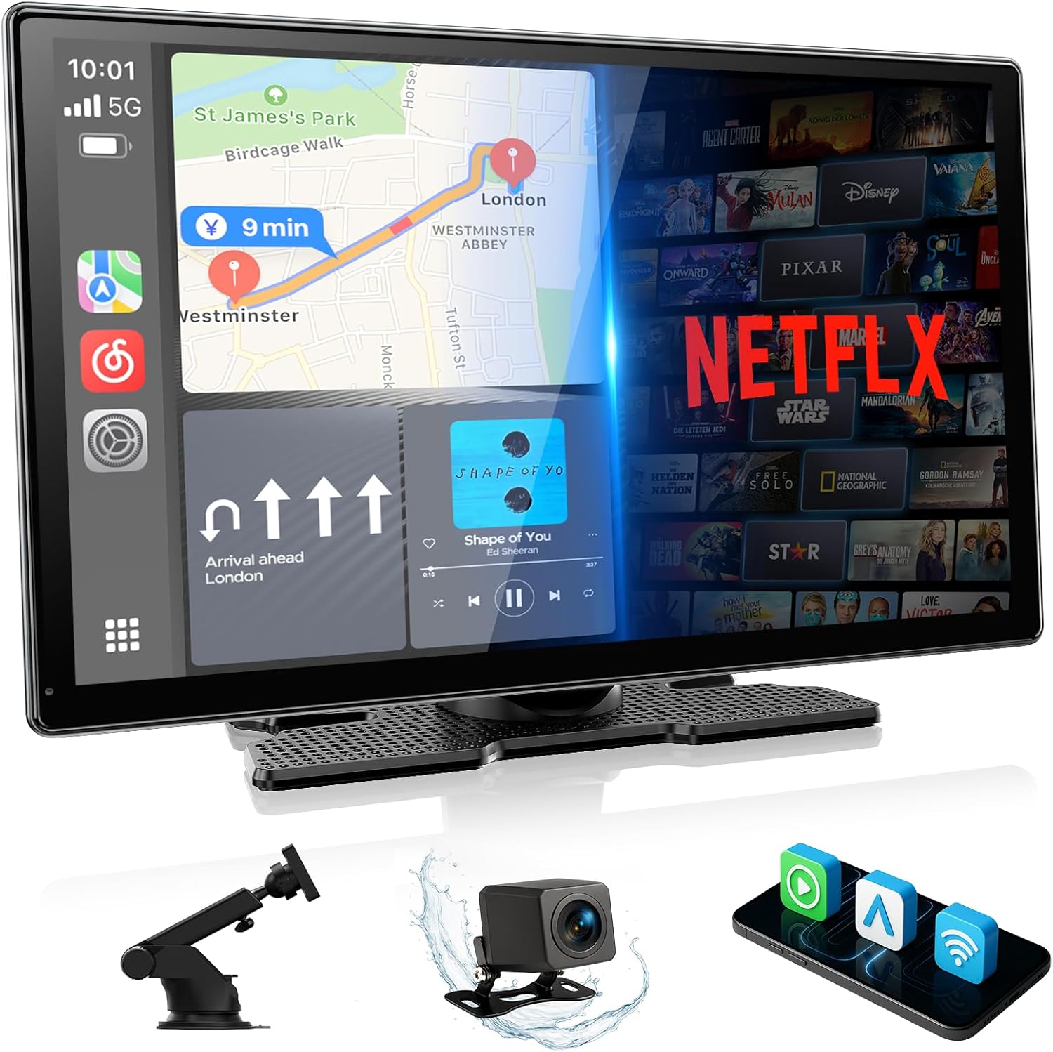 9" Wireless CarPlay Android Auto, Car Multimedia Player with Backup Camera, Display Screen with Netflix Youtube Tiktok, Lamtto RC30 XBXDXX