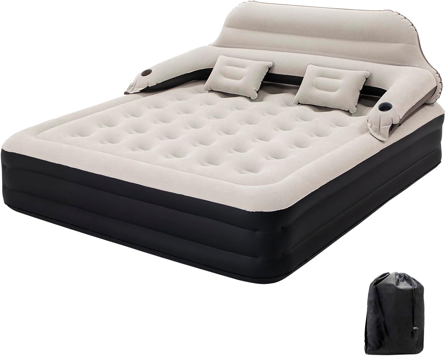 Inflatable King Air Mattress with Headboard and Pillows, King Size, Raptavis