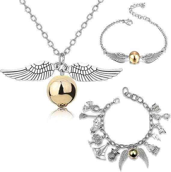 Wizard themed Necklace and Charm Bracelet, 3 piece Jewellery Set