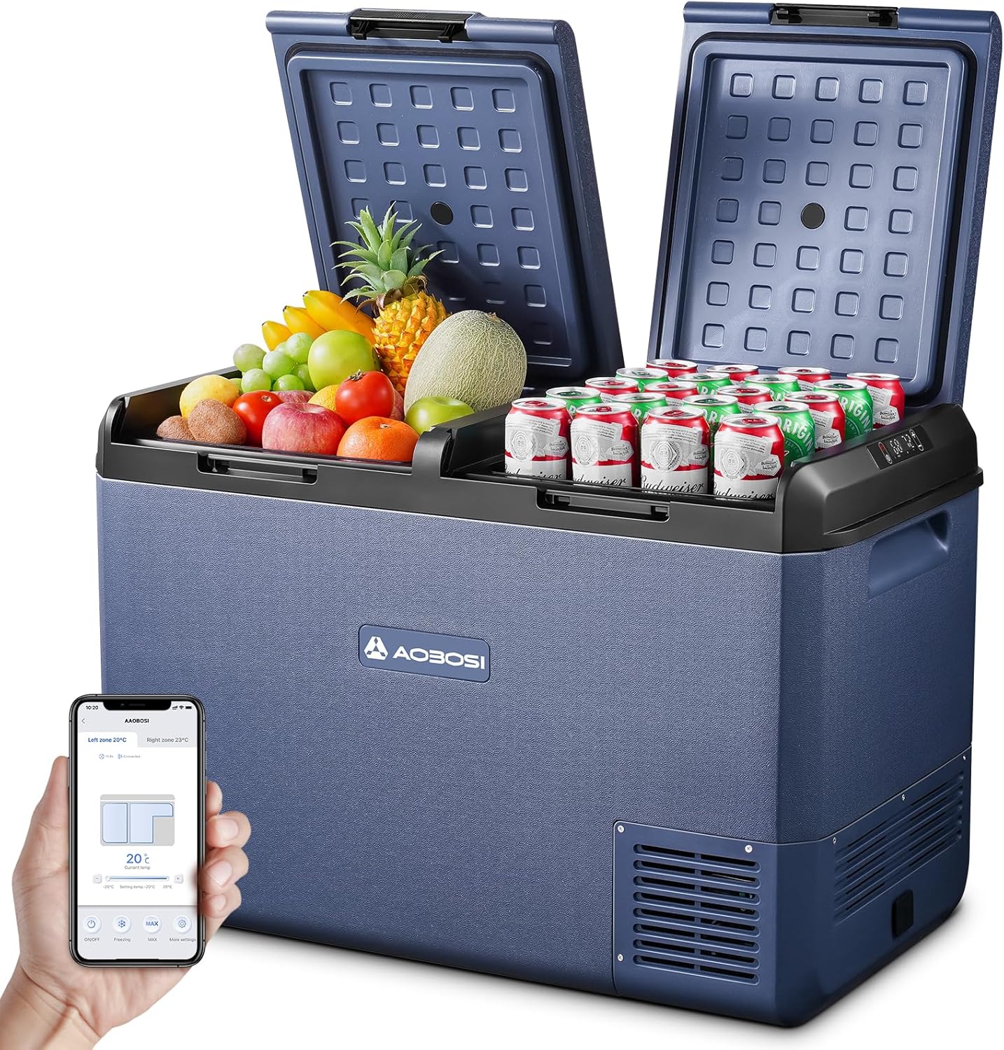 HUGE 95L Camping Fridge Freezer with APP Control, Dual Zone, IPX4 Waterproof, 12V\/240V, -20\u00b0C to 20\u00b0C \u2013 Ideal for Campervan, Boat, Motorhome, Camping, MCD95D