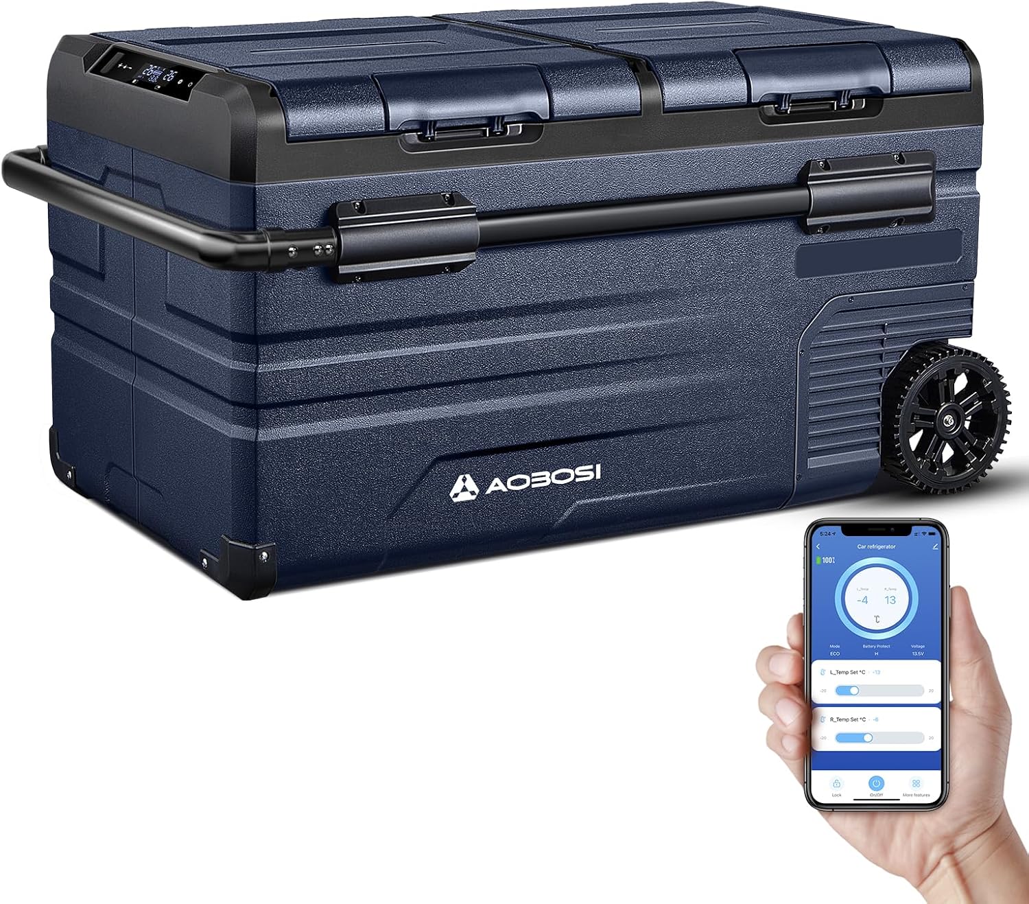 75L Dual Camping Fridge, Wheeled 12V Dual Zone Portable Freezer, App Control, 12V\/24V 100-240V, -20\u2103 to 20\u2103, TWW75