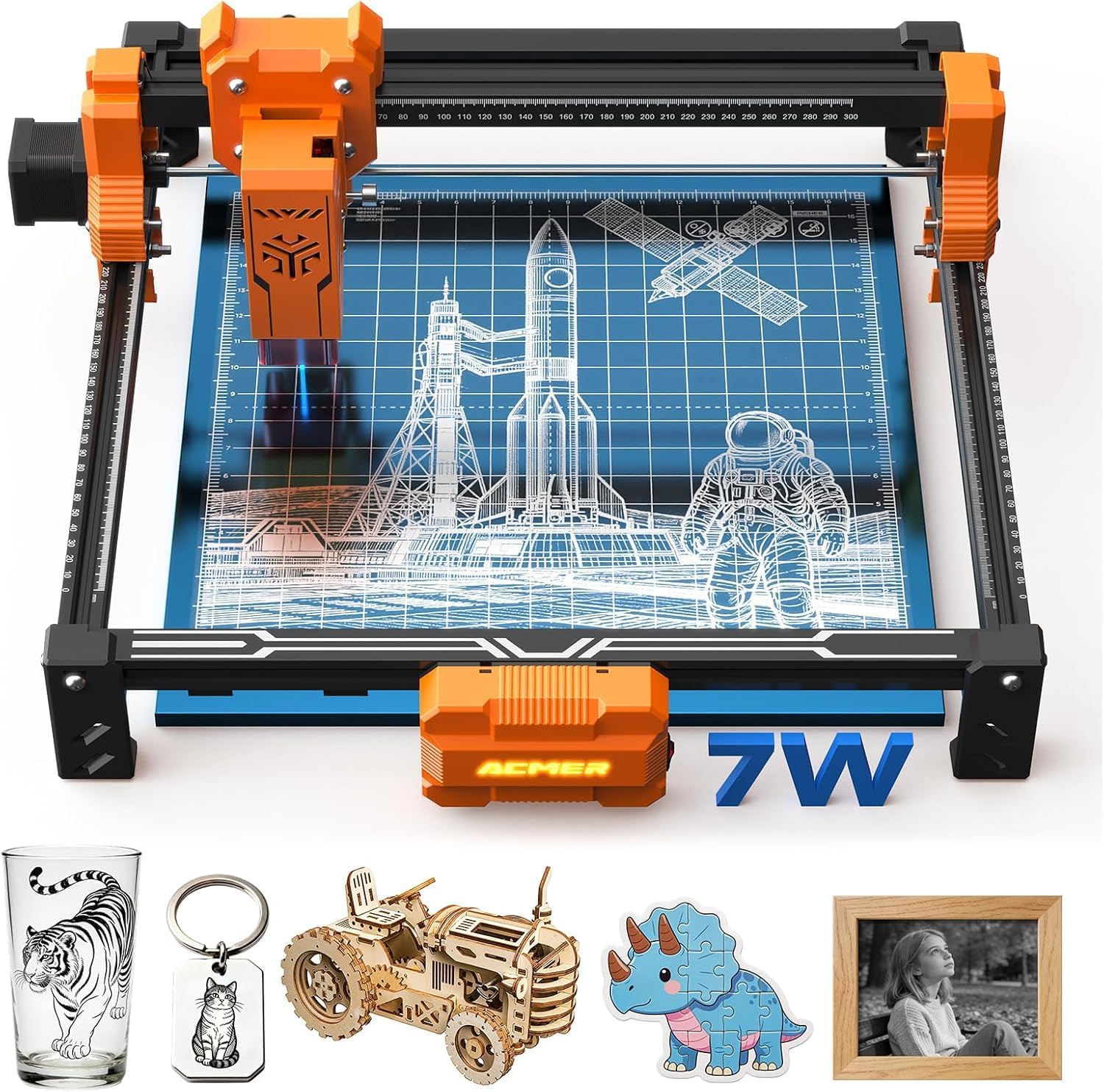 Laser Engraver & Cutter Machine, 48W Output Laser Engraver, 0.01mm Precision, 300x300mm Area, 10000mm\/min Speed, Acmer S2 7W