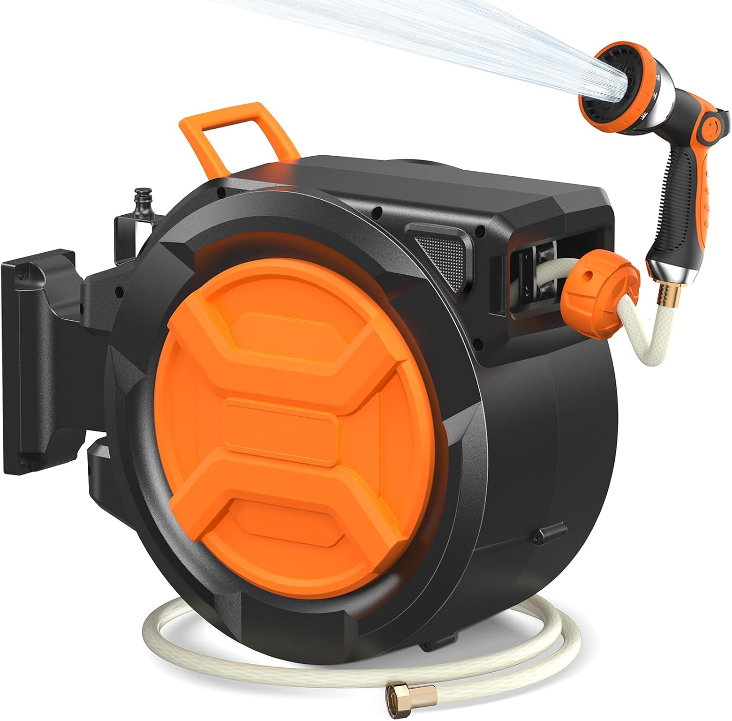 Retractable Garden Hose Pipe Reel, 30+2M, Wall Mounted with Auto Rewind & 180\u00b0 Swivel, 10-Pattern Spray Nozzle, ZYW019-S30