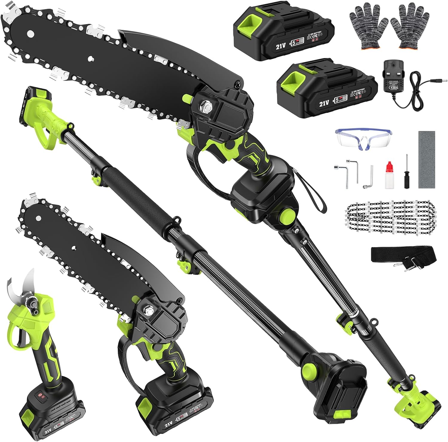 Cordless Pole Chain Saw & Pruning Shears Set, 2*4.0 mAh Battery, 6.4Ft Extension Pole, 550W Pure Copper Motor, FJ20