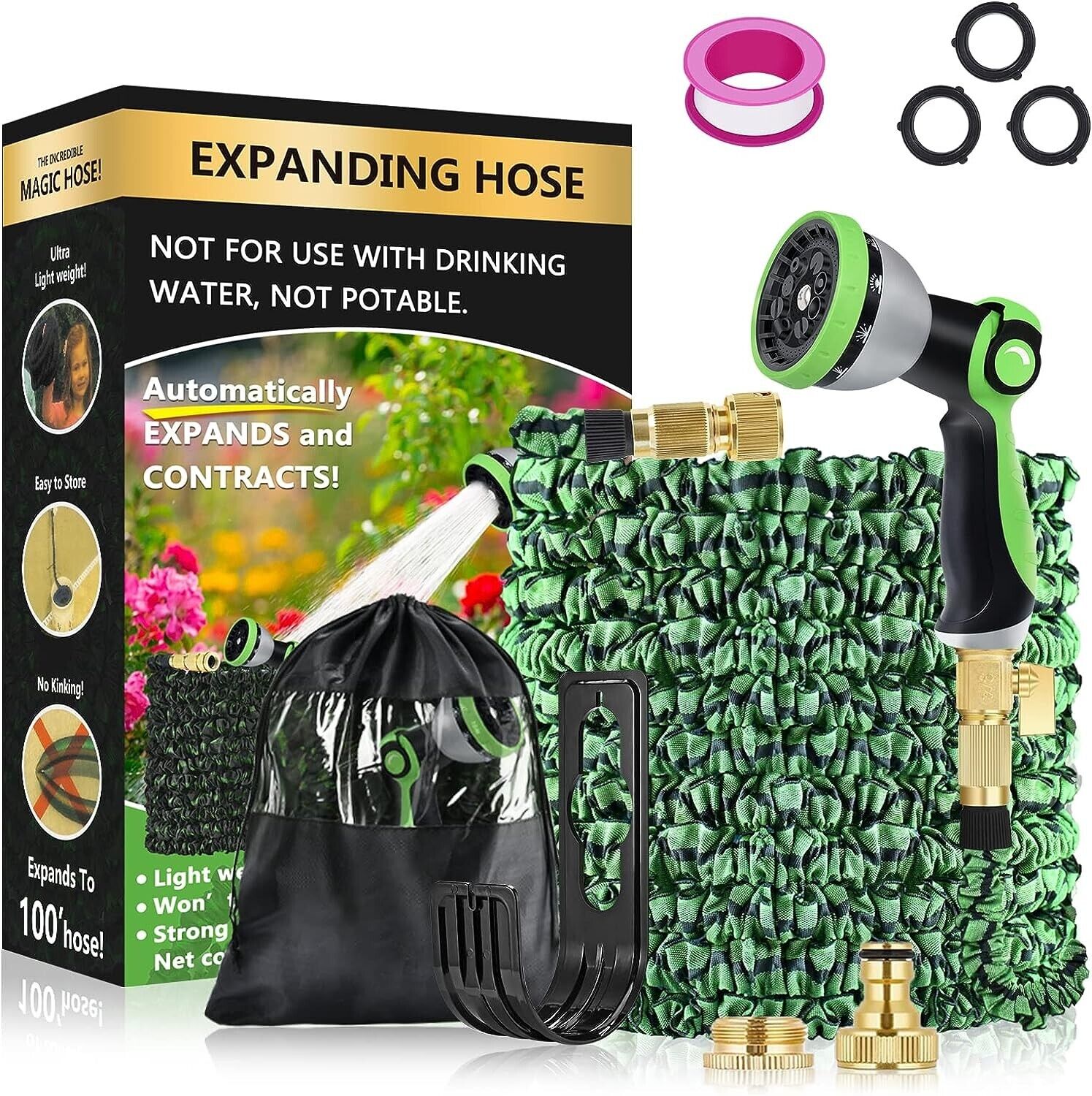 100FT Expandable Garden Hose with 10 Function High Pressure Nozzle, Hose Pipe