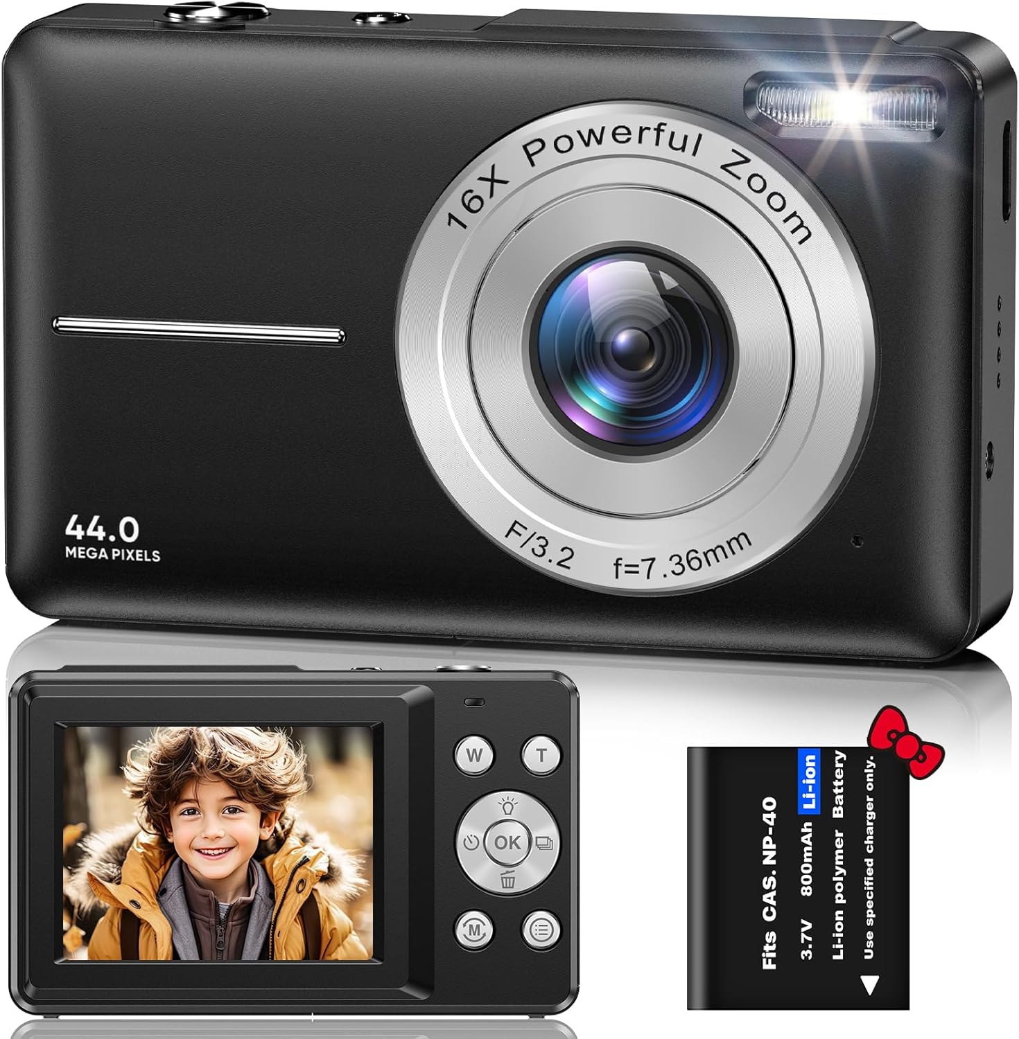 Digital Camera 1080P 44MP Compact Digital Camera 16X Digital Zoom with 2.4\" LCD