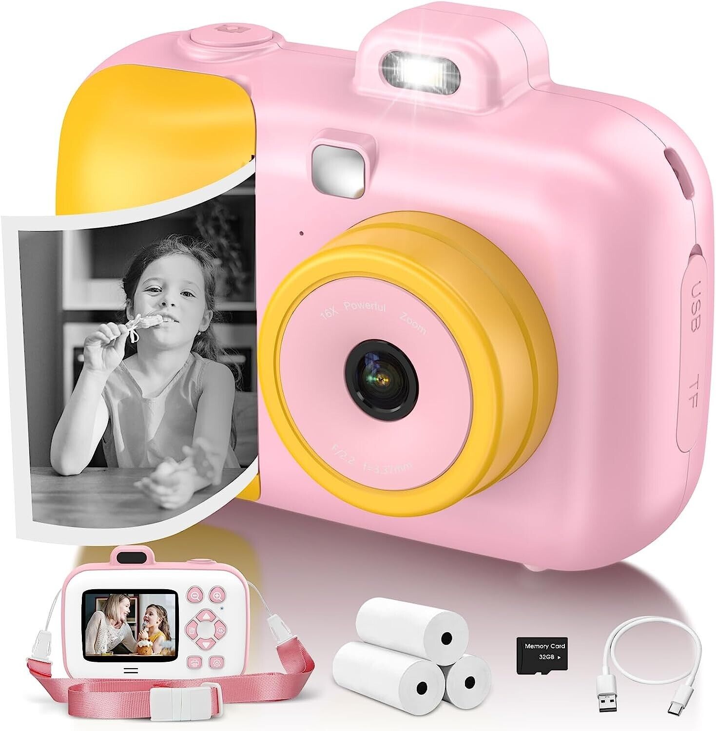 Kids Instant Print Camera, 1520P\/42MP UHD Digital Camera with Zero Ink