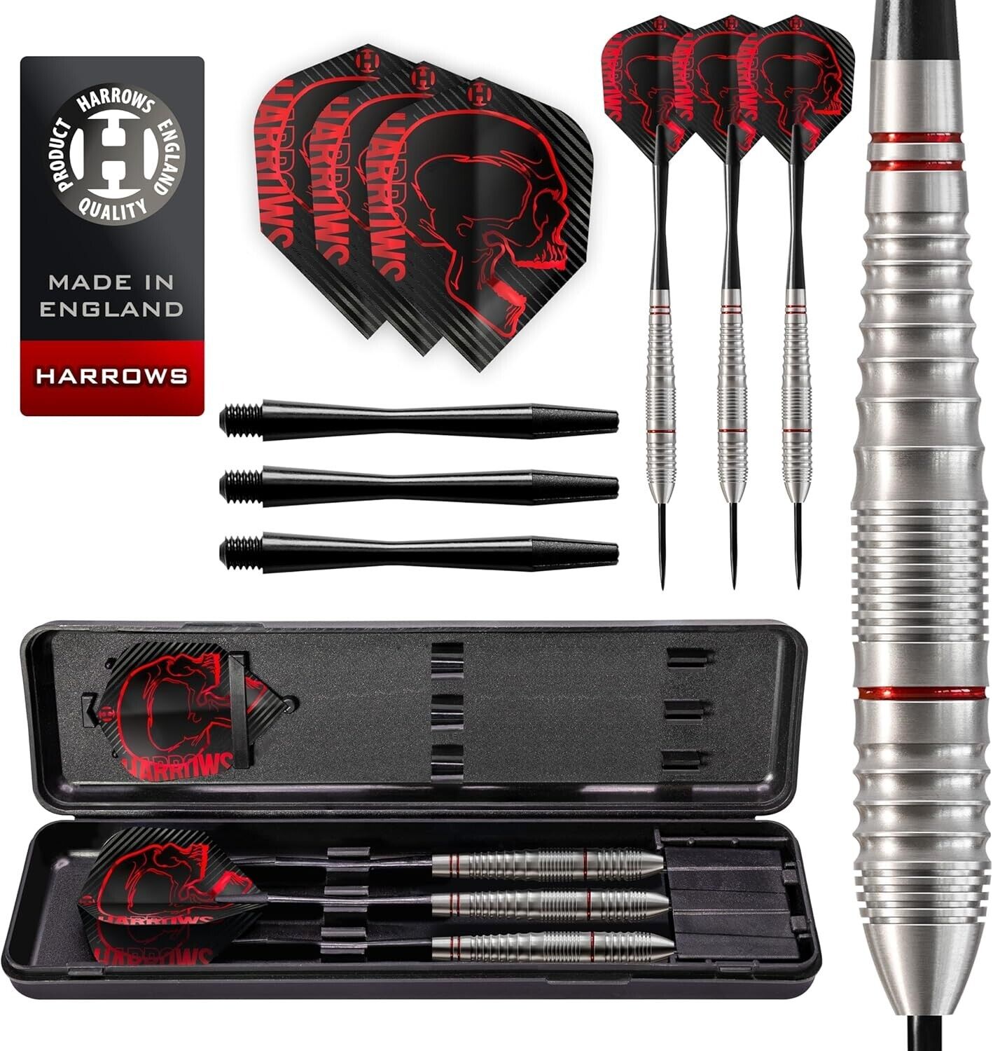 Harrows Rage Steel Tip Darts Set 21g - Includes Black Speedline Shafts