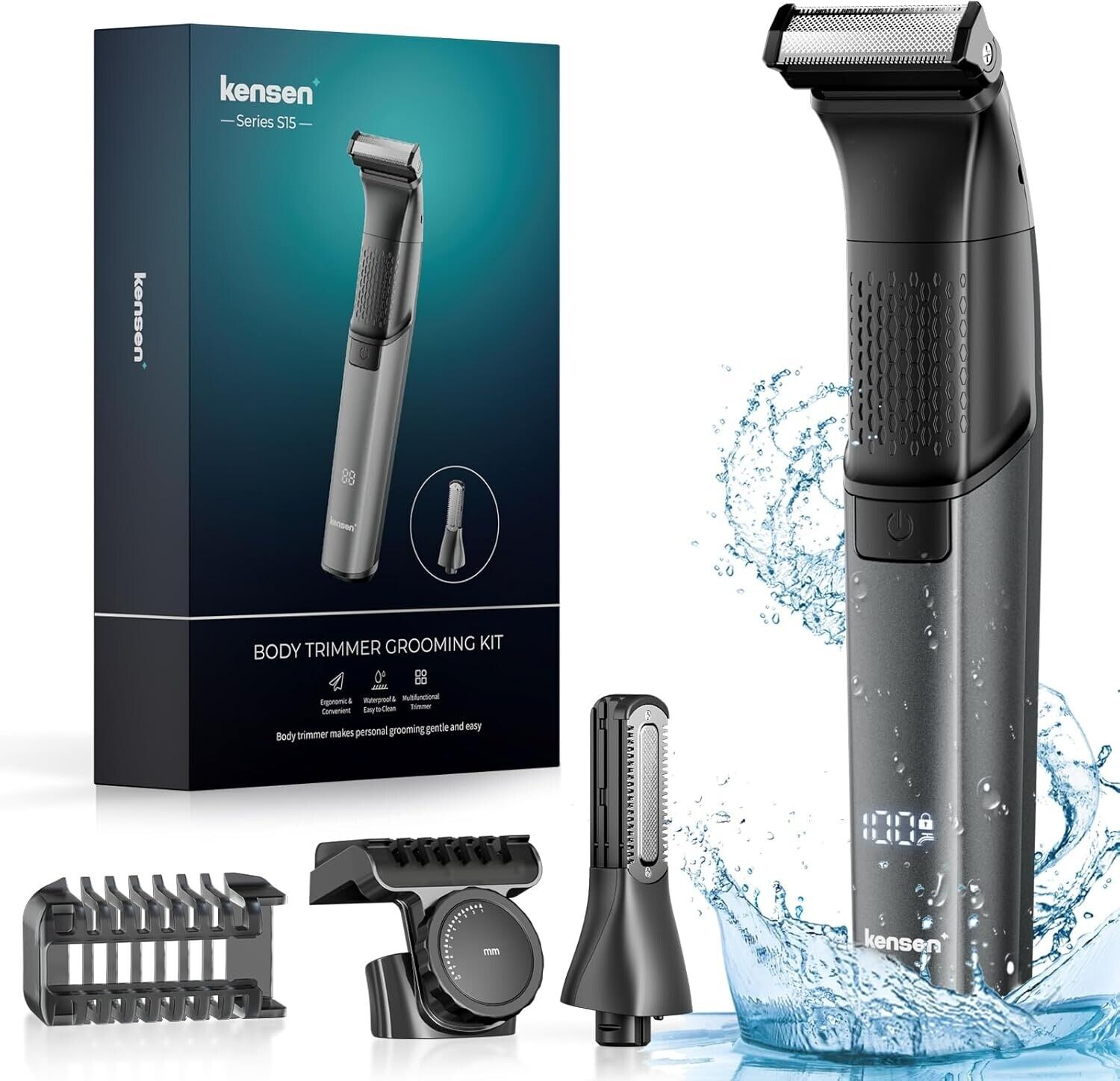 Kensen Body Hair Trimmer Men 2in1, Waterproof Pubic Balls Trimmer